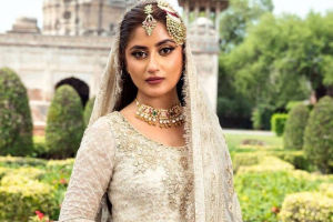 Woman wearing Pakistani wedding dress