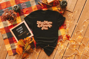 thanksgiving t shirt with fall decoration