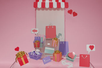 3D rendering smart phone online store gift guide boxes and sales