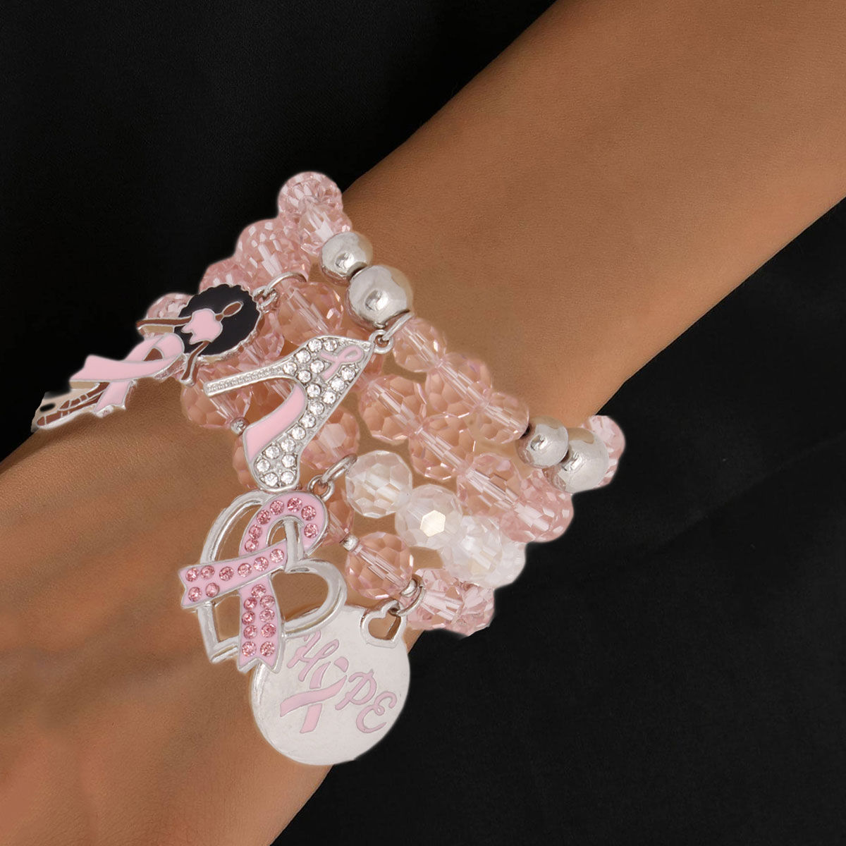 Breast Cancer Awareness Charm Bracelet - Find The Cure Bracelet - Breast  Cancer Pink Ribbon Bracelet