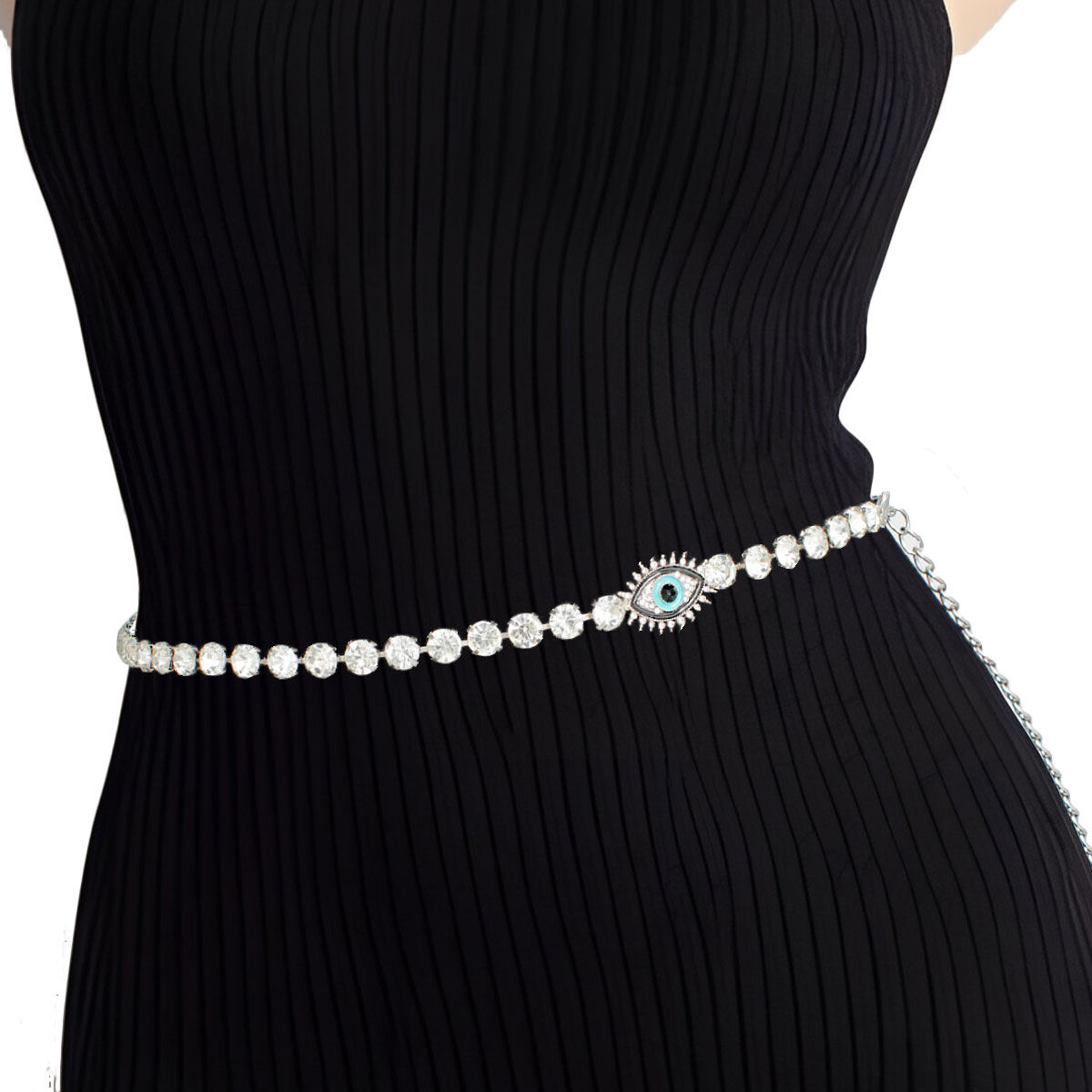 Wholesale Rhinestone Belt Silver Evil Eye Chain for Women