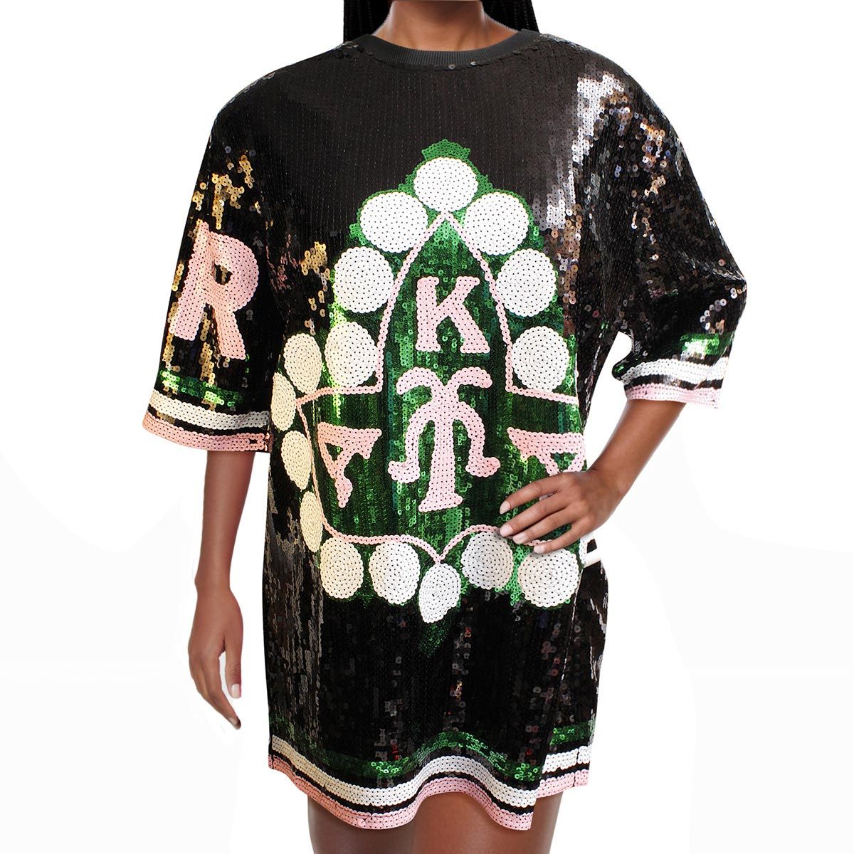 Wholesale AKA Sorority Black Ivy Leaf Sequin Jersey Shirt