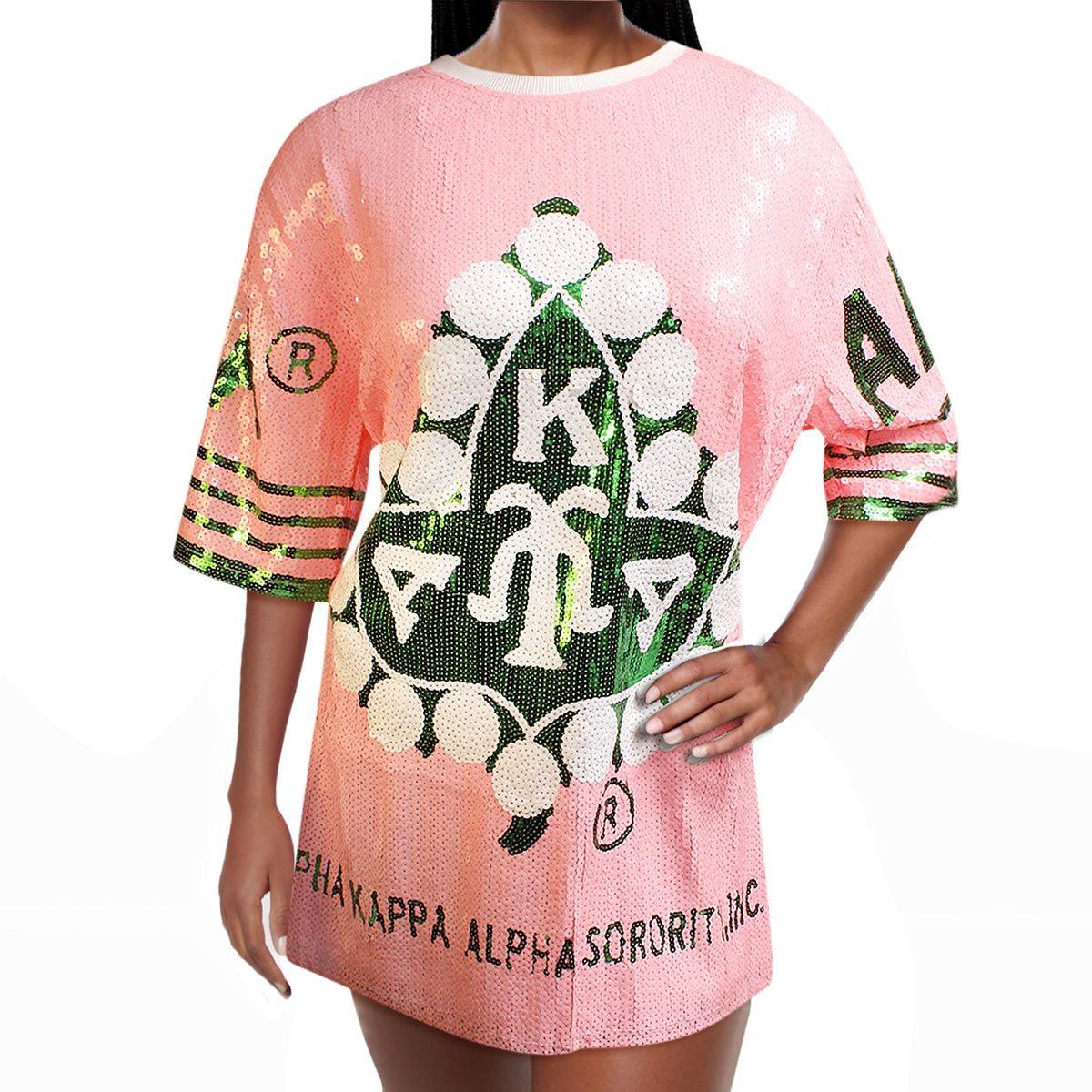 Wholesale AKA Sorority Pink Ivy Leaf Sequin Jersey Shirt