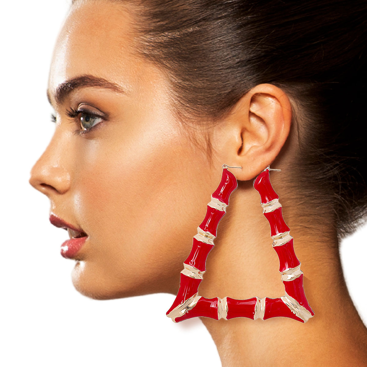 Silver Trapezoid Bamboo Hoops