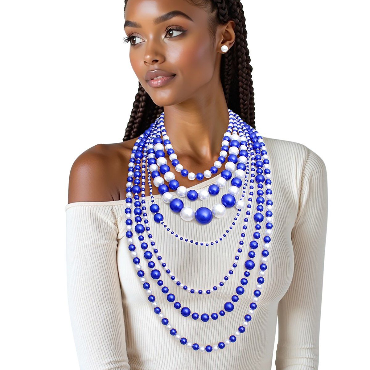 Wholesale ZPB Sorority Blue White 7 Strand Pearl Necklace