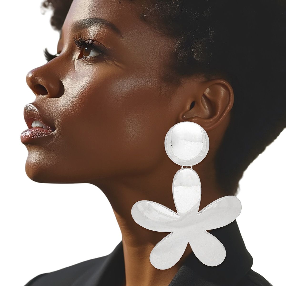 Wholesale Clip On XL Heavy Silver Flower Earrings for Women