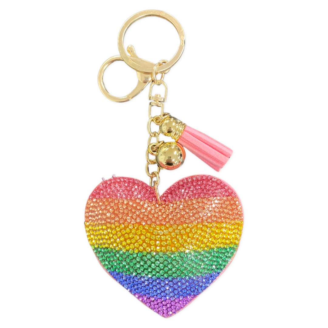 Rainbow Rhinestone Heart Keychain Order Wholesale