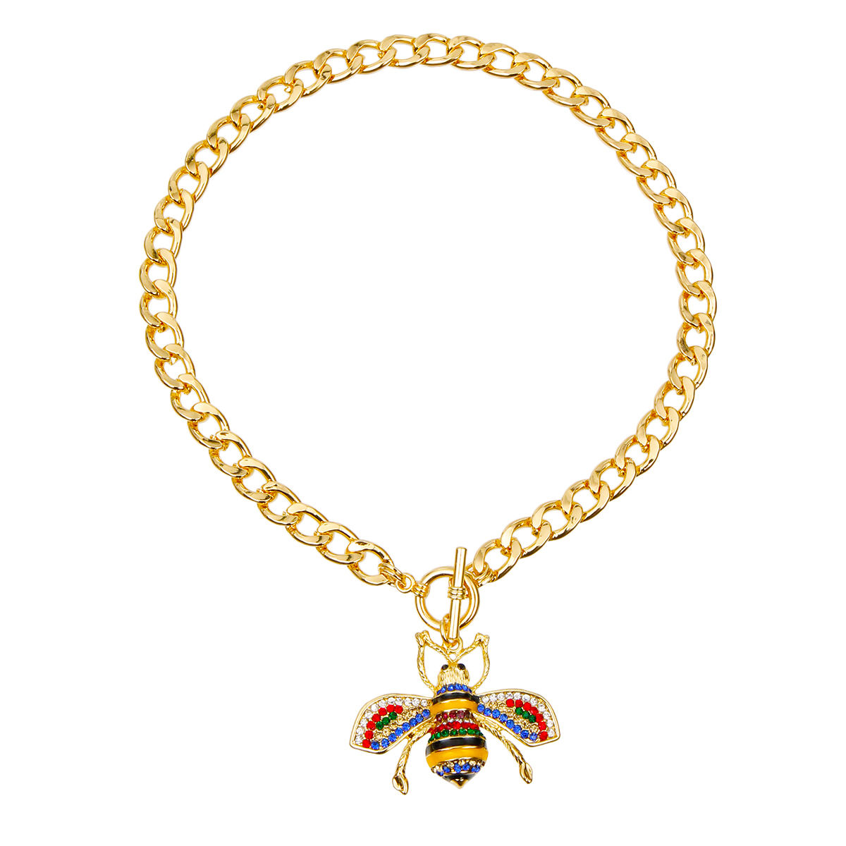 Designer Style Multi Color Rhinestone Bee Toggle Necklace Order Wholesale