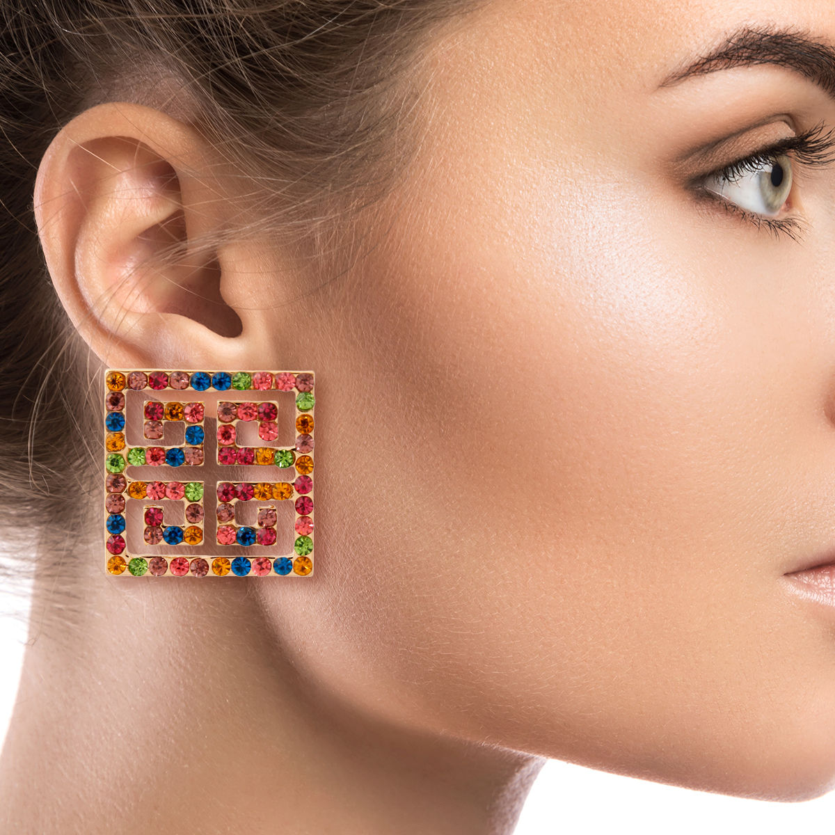 Multi colored rhinestone earrings top