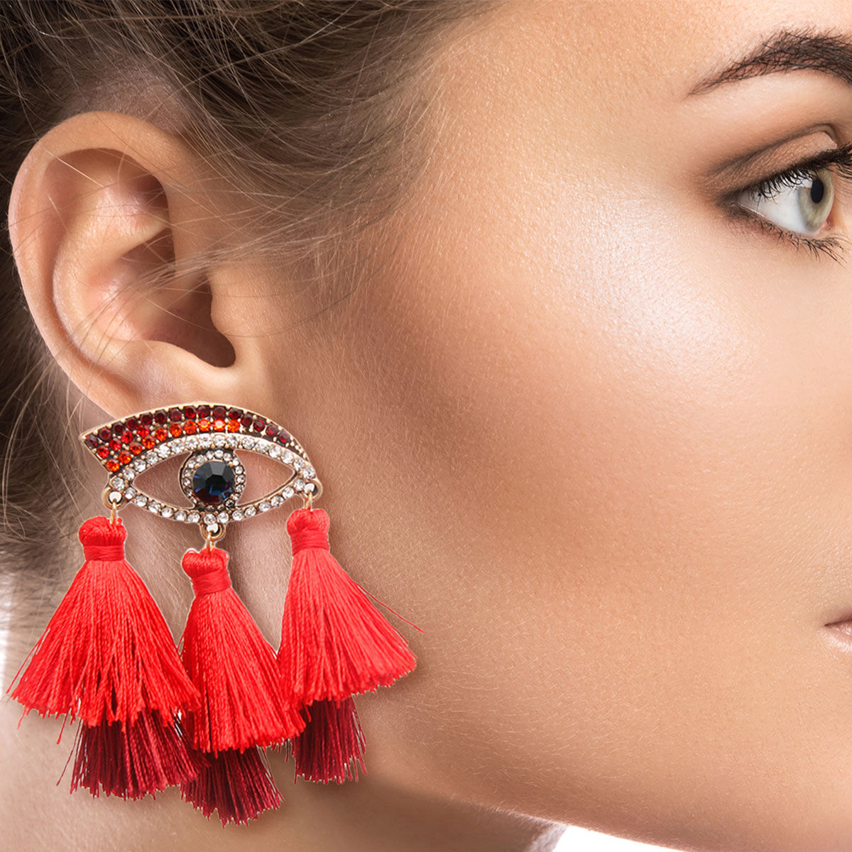 Red Evil Eye Tassel Earrings Order Wholesale