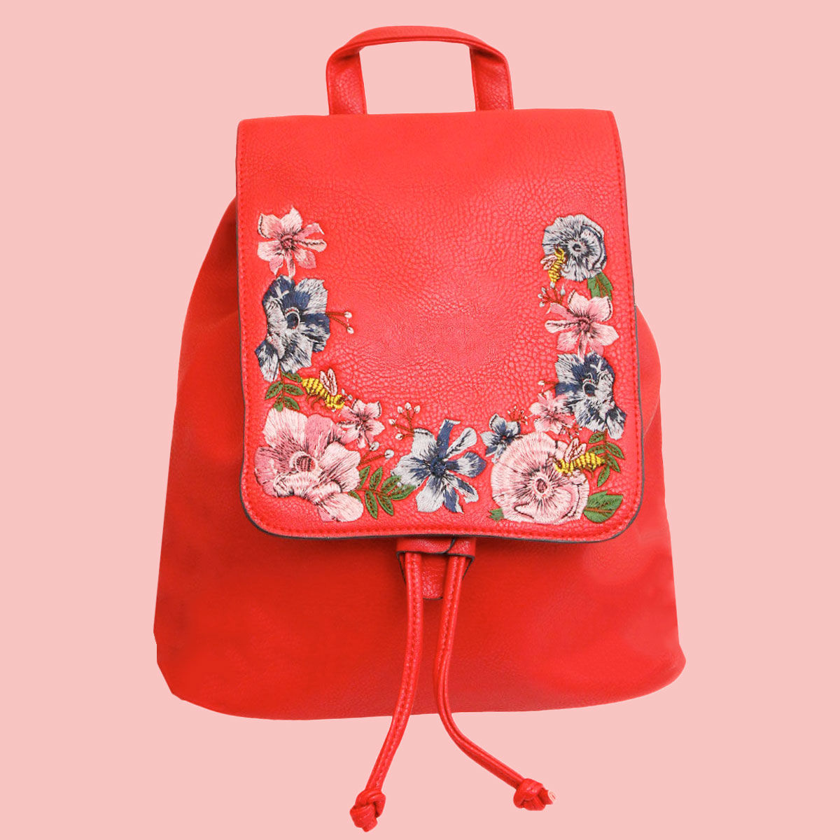 Red Embroidered Flower Backpack- Order Wholesale