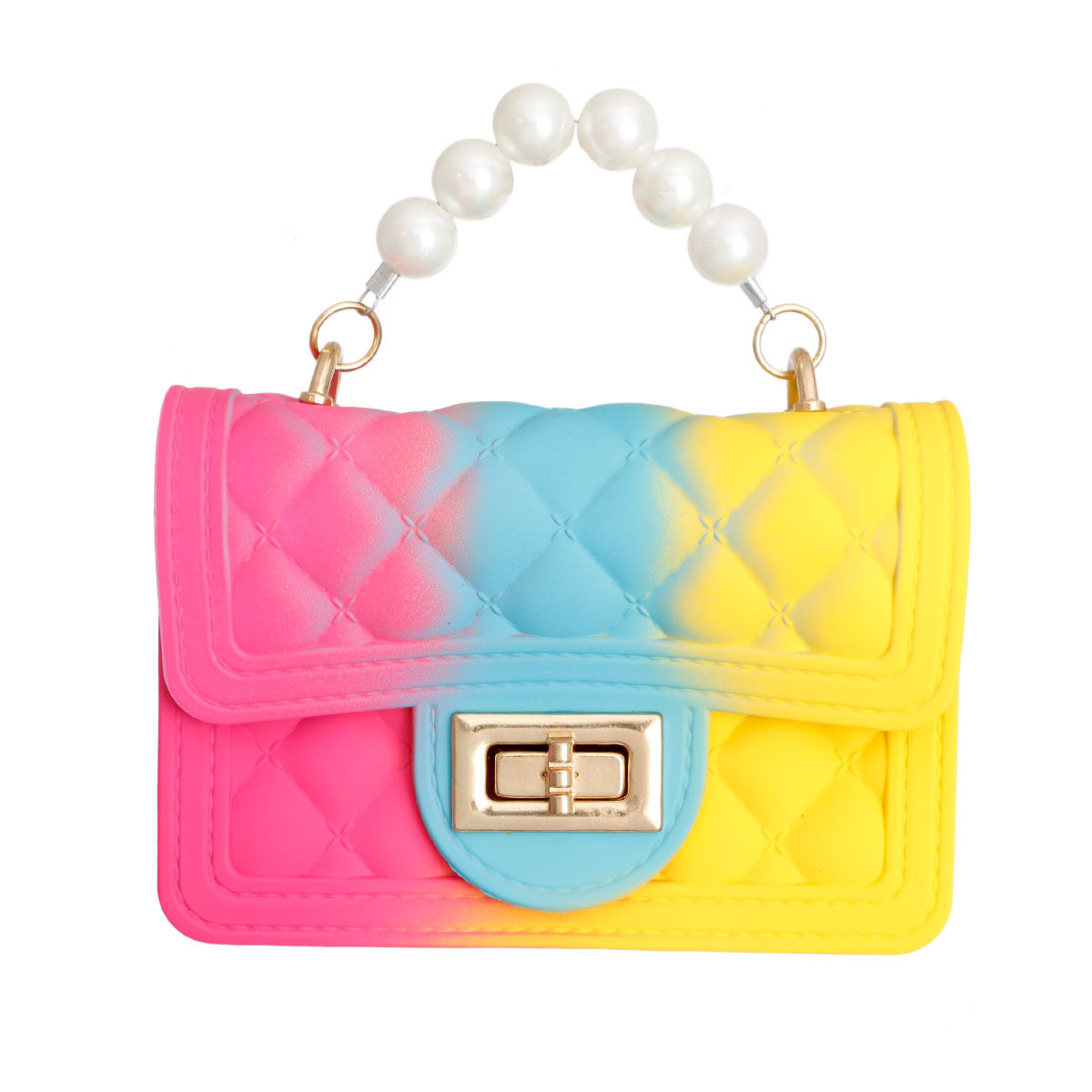 Rainbow Jelly Purses Women's Colorful Cross-body Matte Rhombic Handbags  with Chain