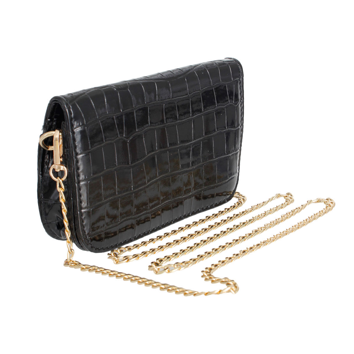 AND/OR Croc Embossed Leather Cross Body Clutch Bag, Gold