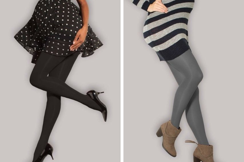Pregnant women wearing compression maternity tights