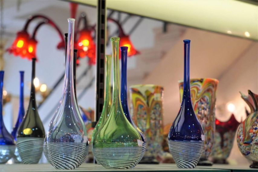 Murano Glass Vases in a Store Window in Venice, Italy