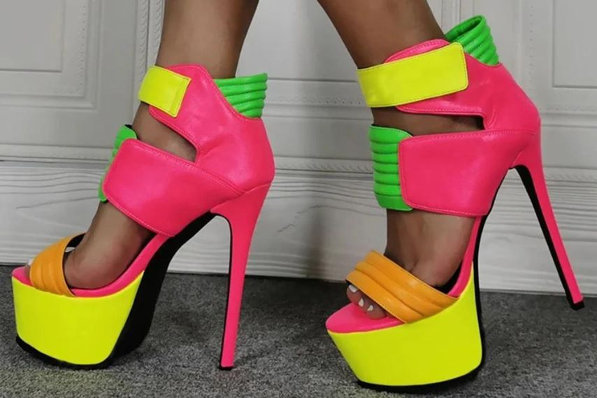 Multicolor Leather Open Toe 6'' Stiletto Heel Ankle Strap Sandals