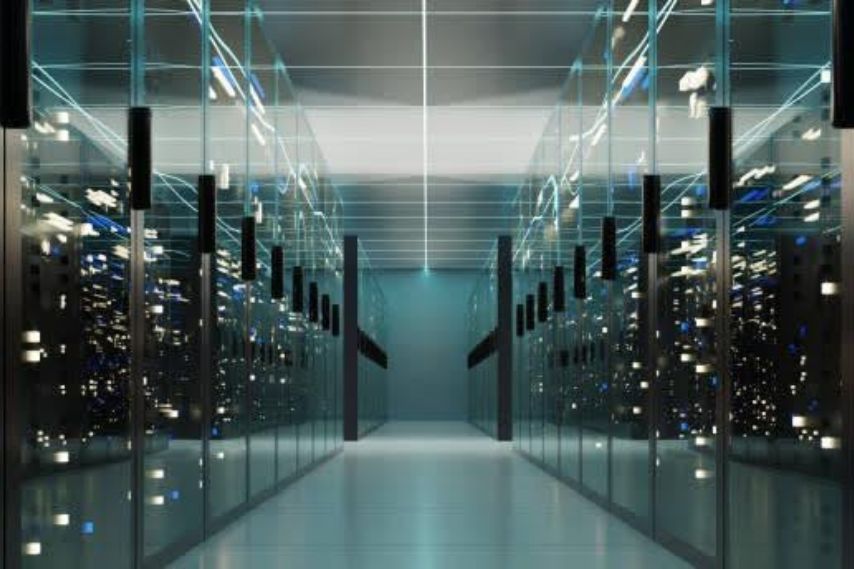 data center servers behind glass