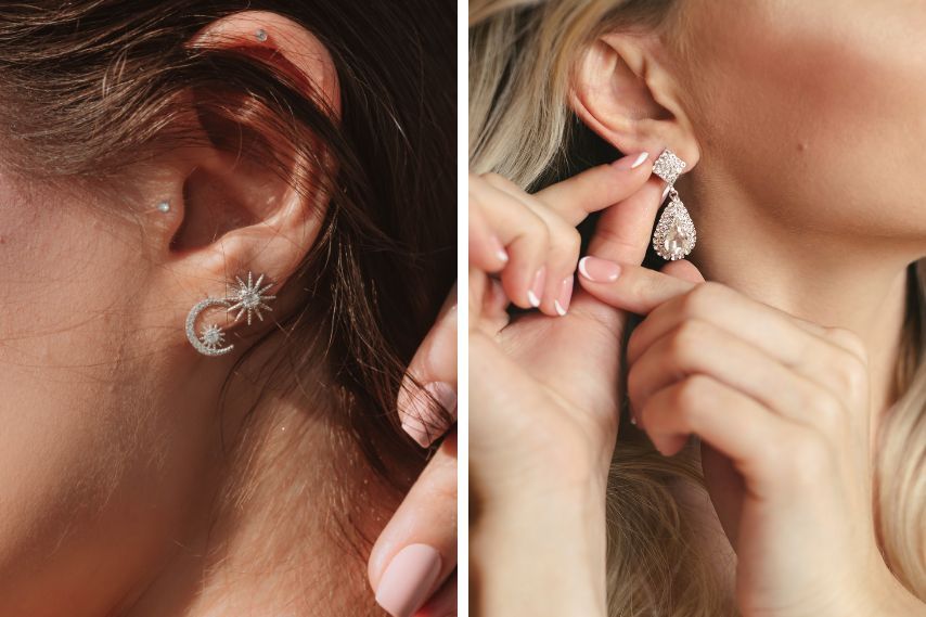 earring style aesthetic studs and crystal teardrop earrings