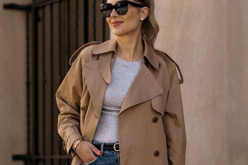 woman wearing winter outfit trench jacket