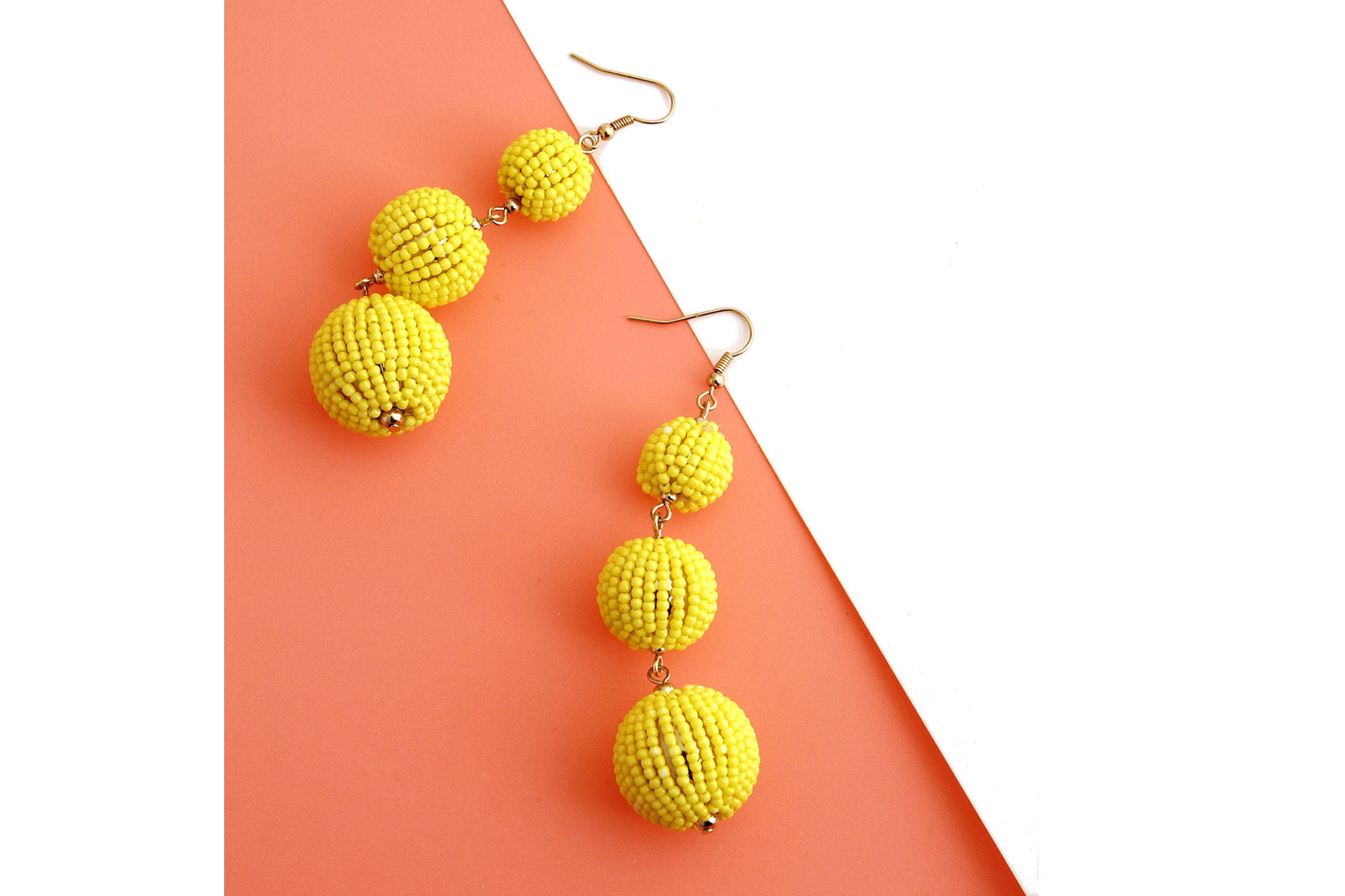 Yellow Trio Seed Bead Ball Earrings Order Wholesale