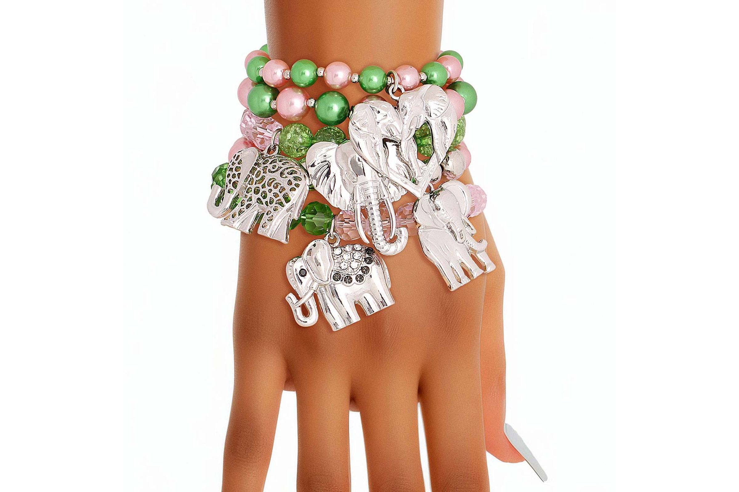 Mixed Pink Green Elephant Bracelets