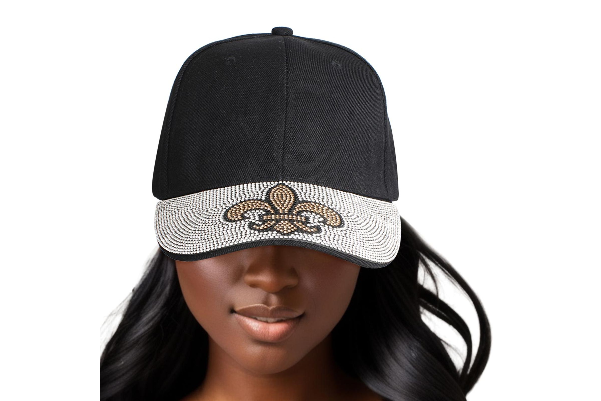 Hat Black Fleur de Lis Bling Baseball Cap Women