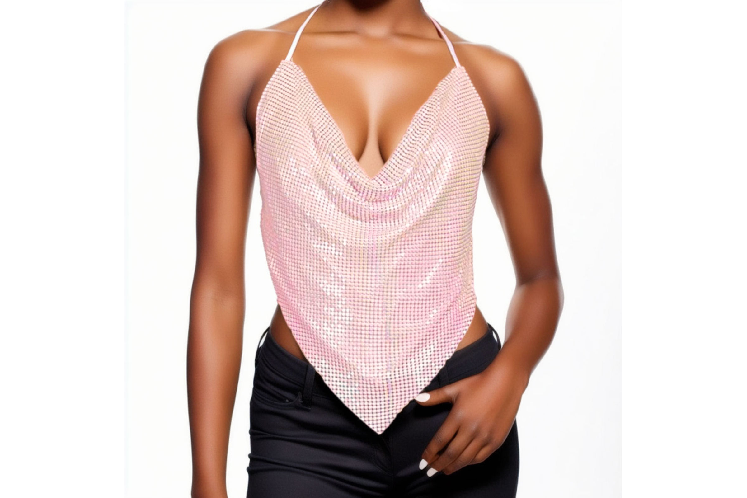 Halter Top Light Pink Metal Mesh for Women