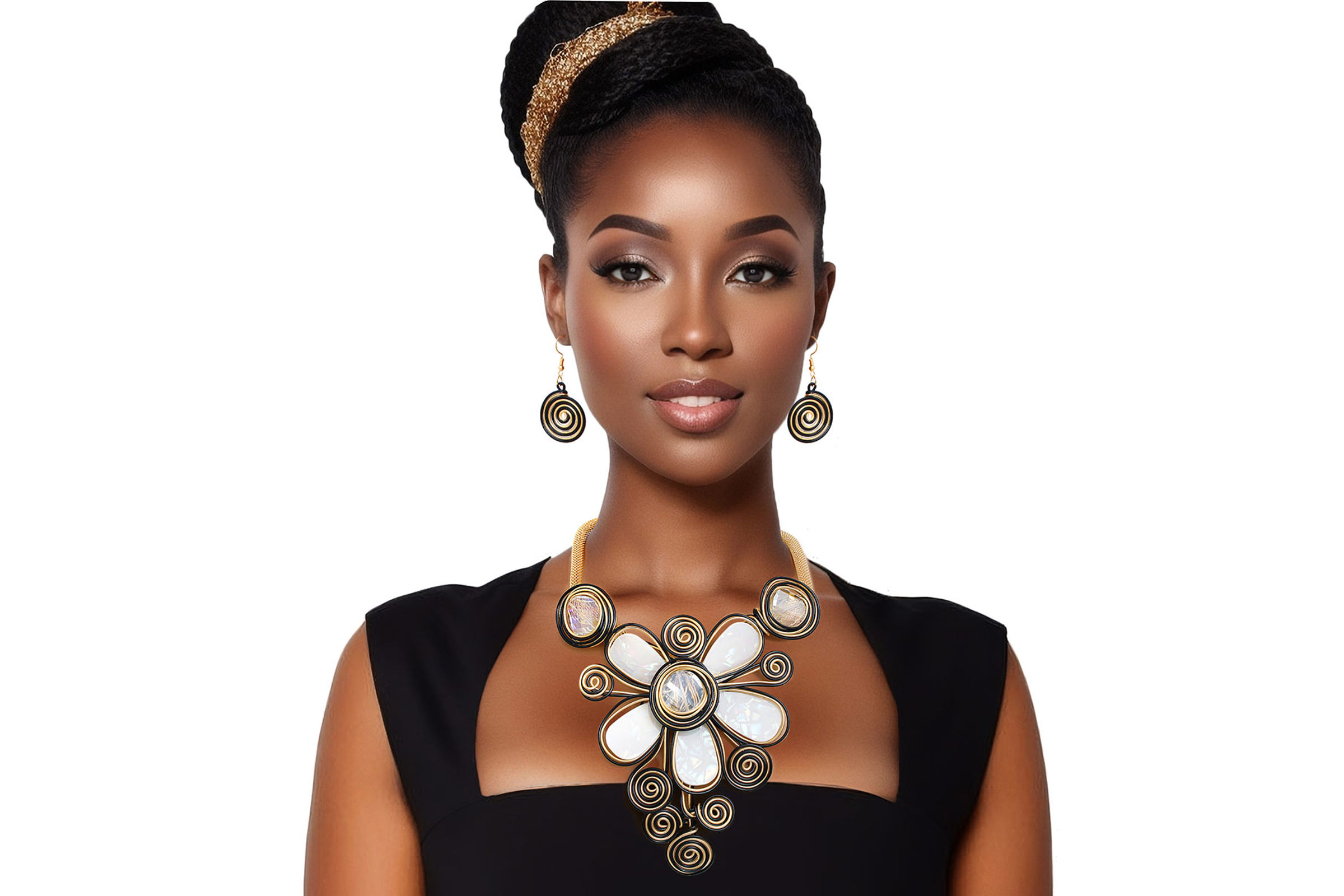 Wholesale Bib Necklace Black Wire Flower Petal Set for Women