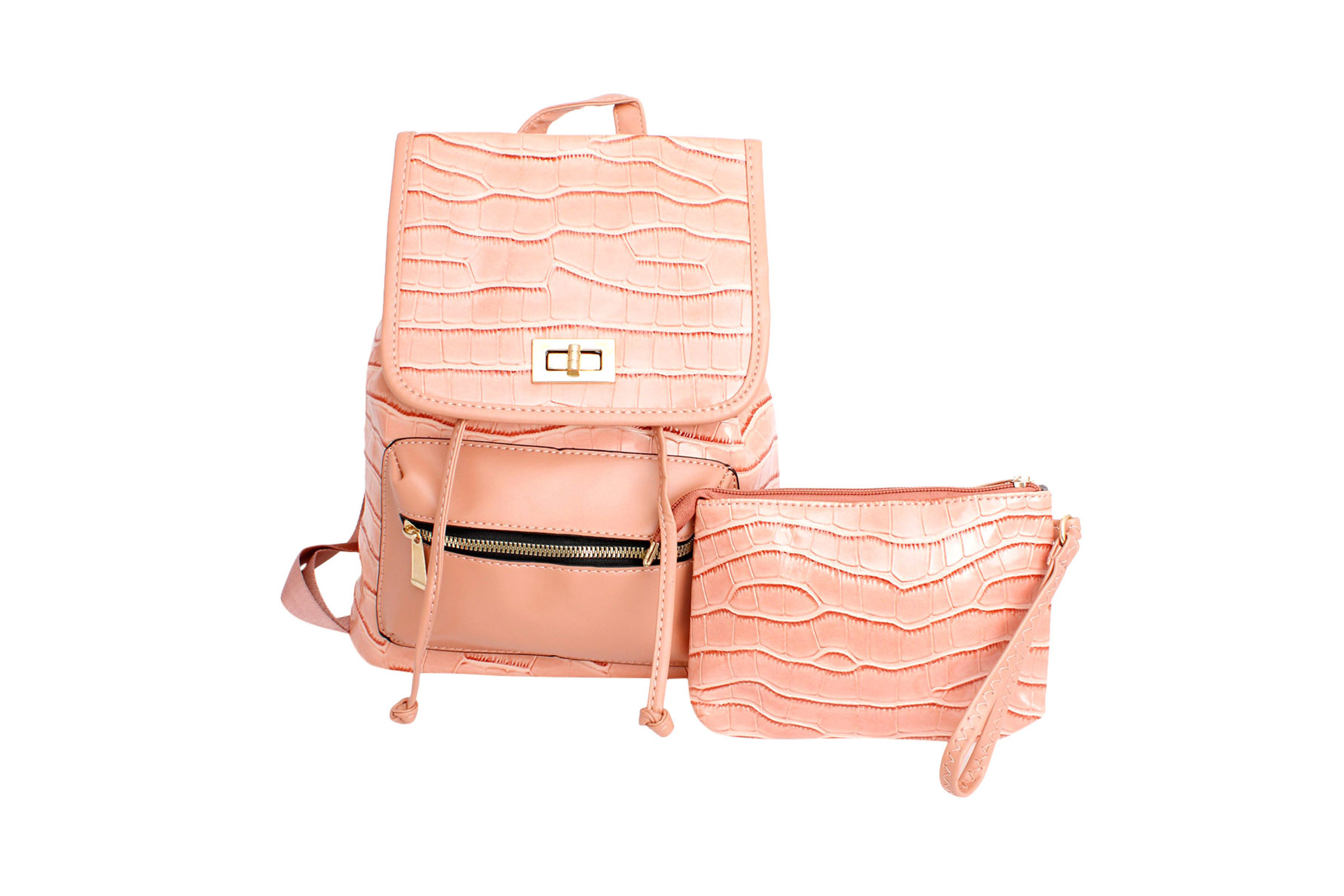 Wholesale Backpack Pink Croc Flap Bag Set for Women