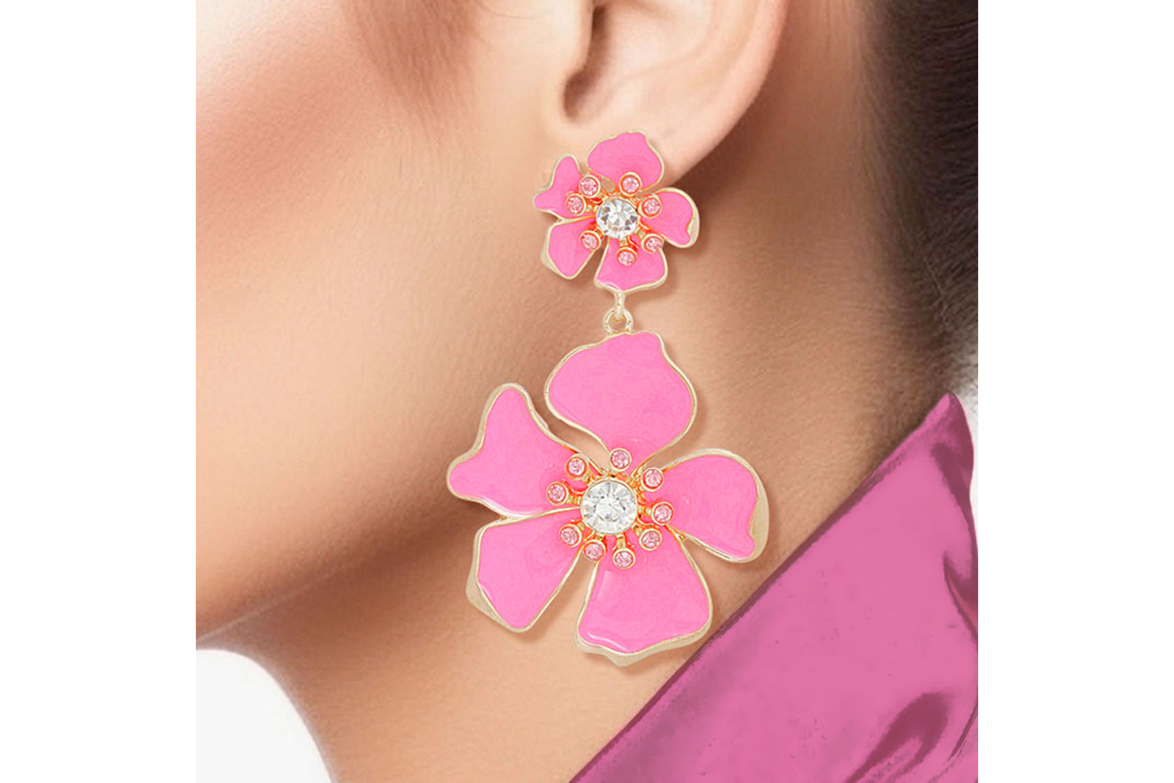 Pink floral earrings hotsell