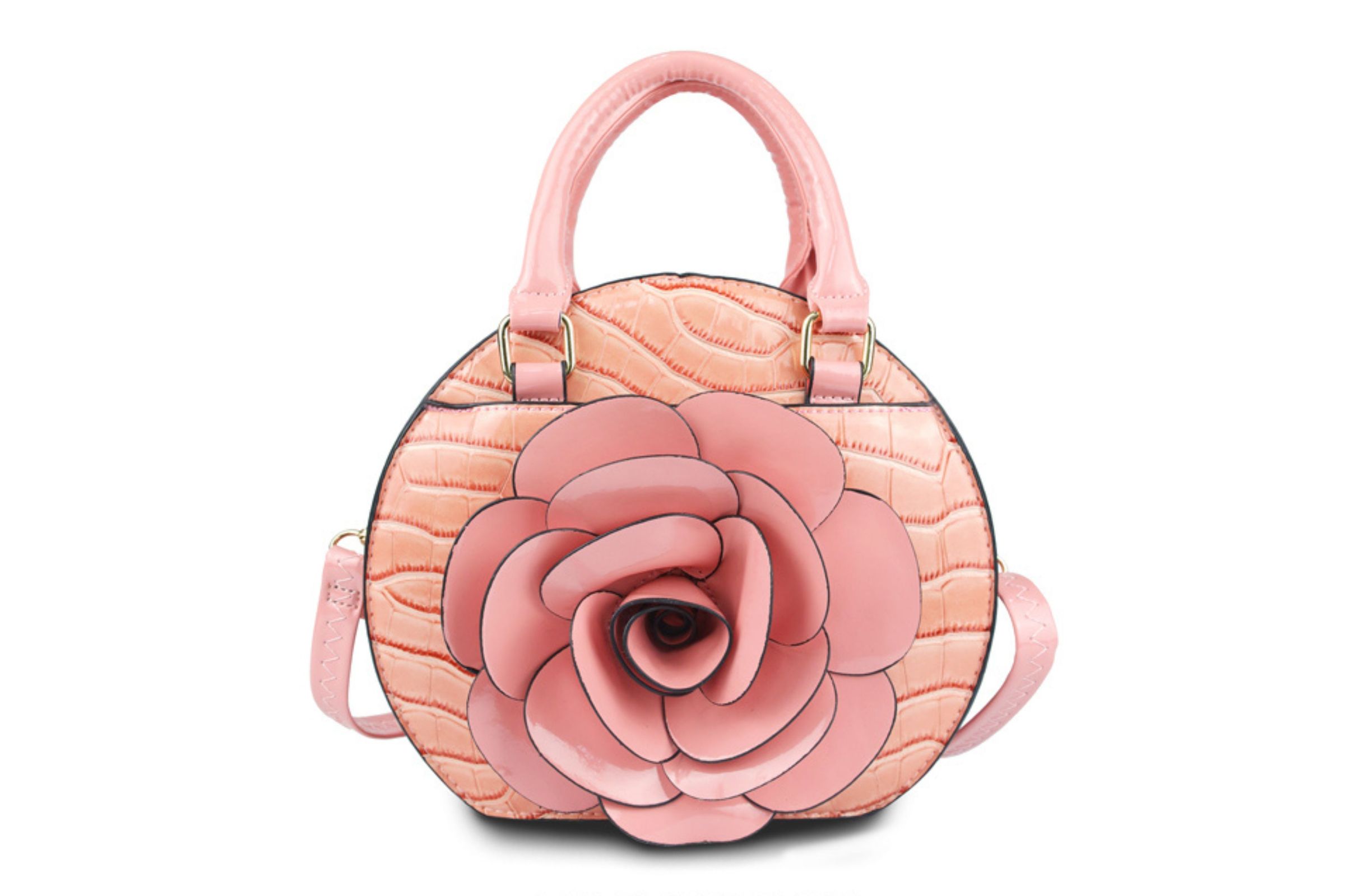 Handbag Round Pink Flower Croc Bag for Women