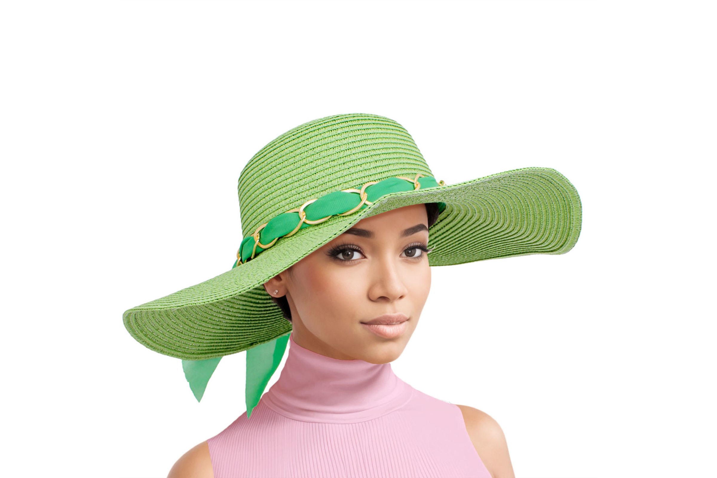 Straw Hat Classy Green Bow AKA Chapeau for Women
