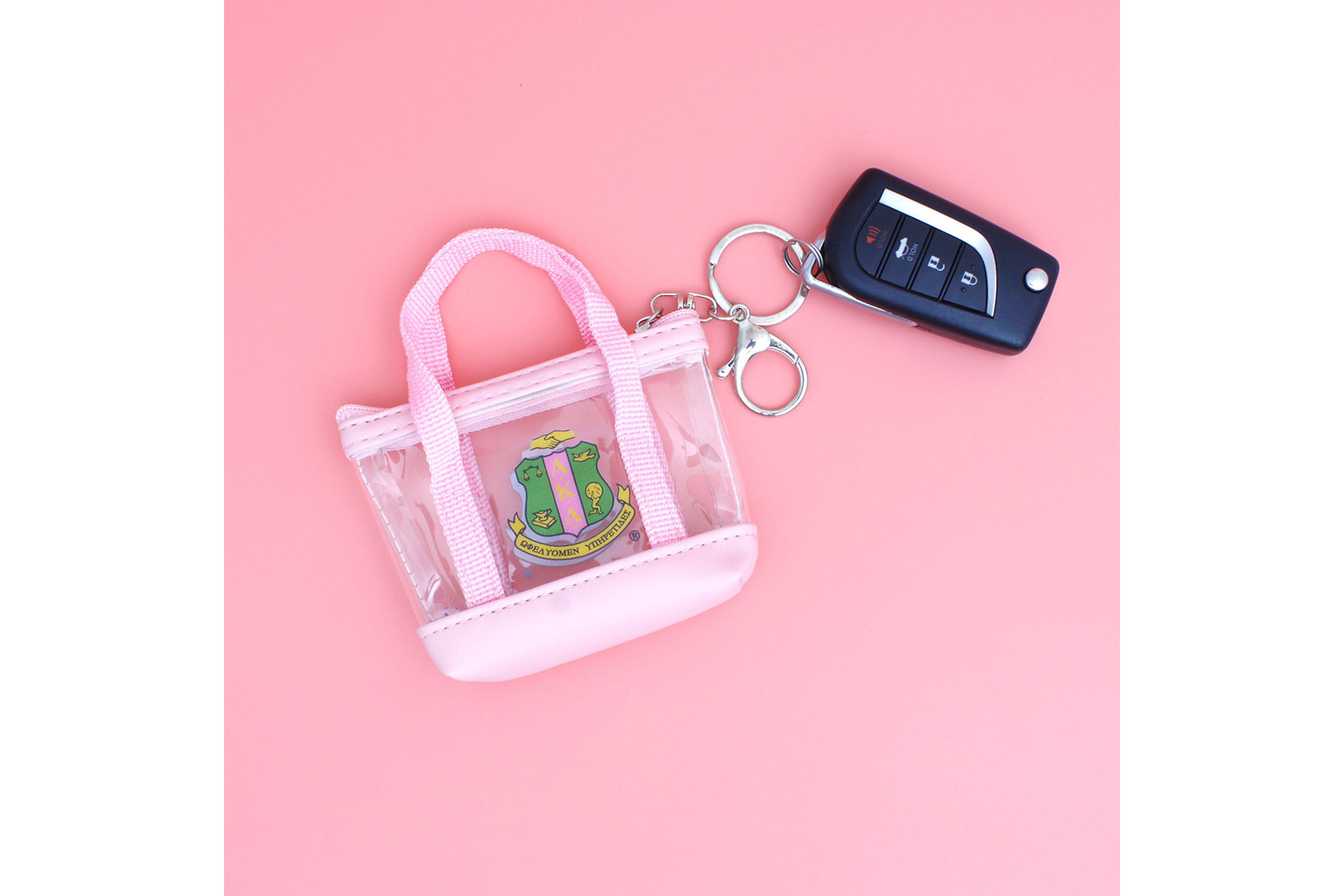 Wholesale AKA Sorority Mini Tote Zipper Pouch Keychain Clip