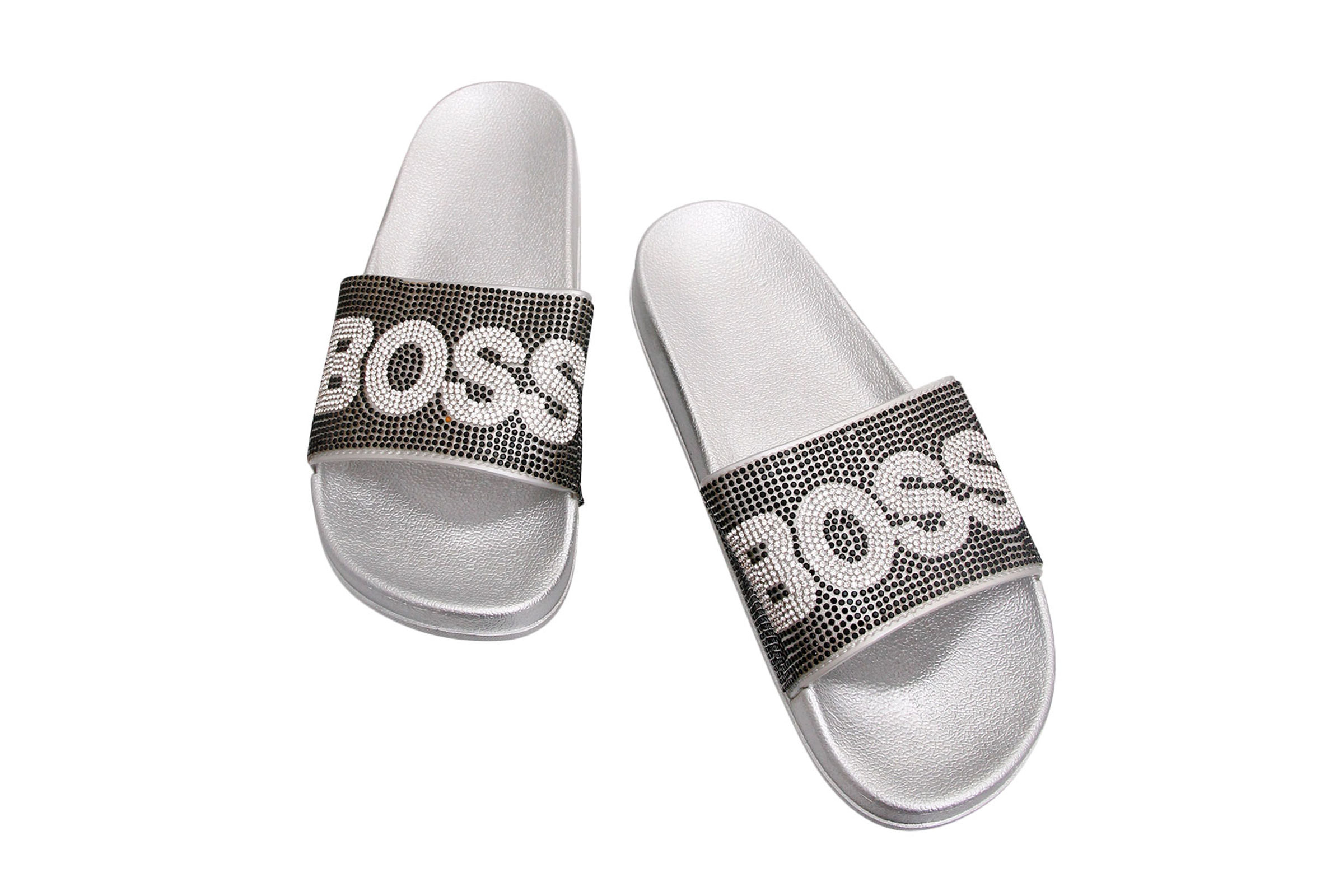 Size 9 Black Boss Silver Slides