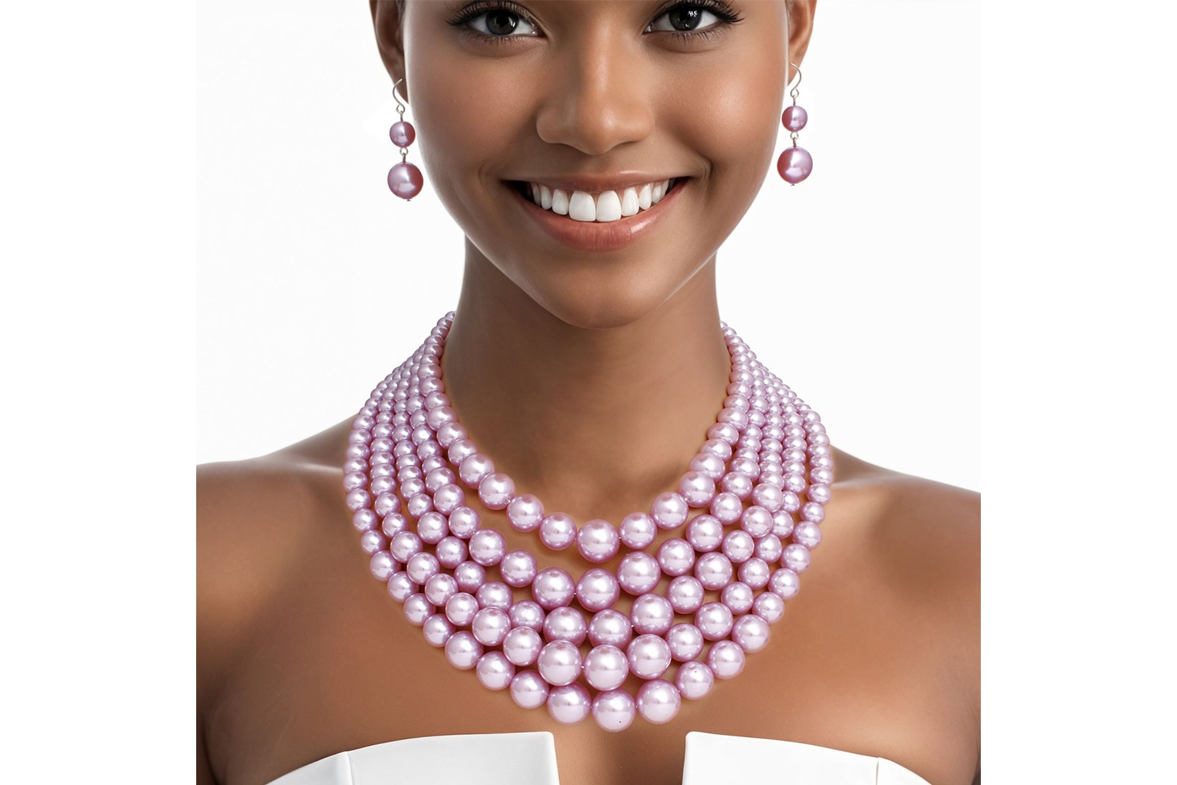 Pearl Necklace Lavender 5 Strand Set for Women