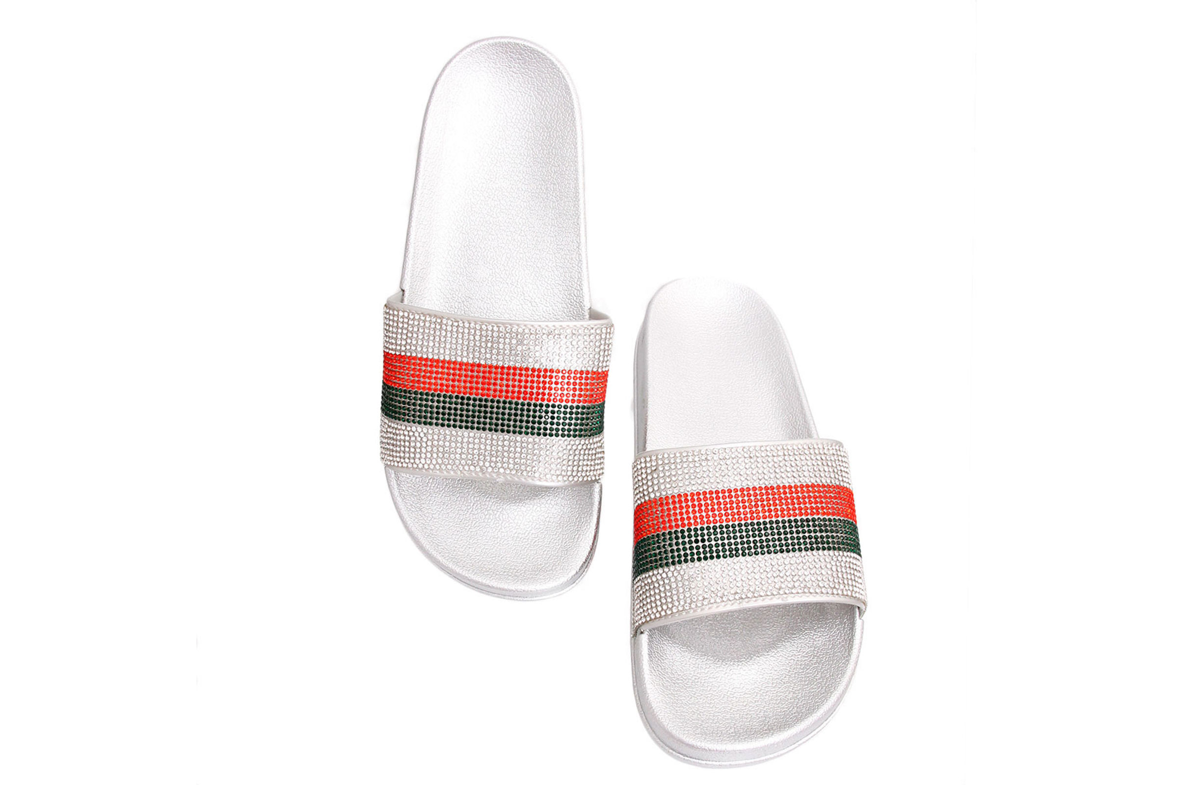 Silver gucci slides sales