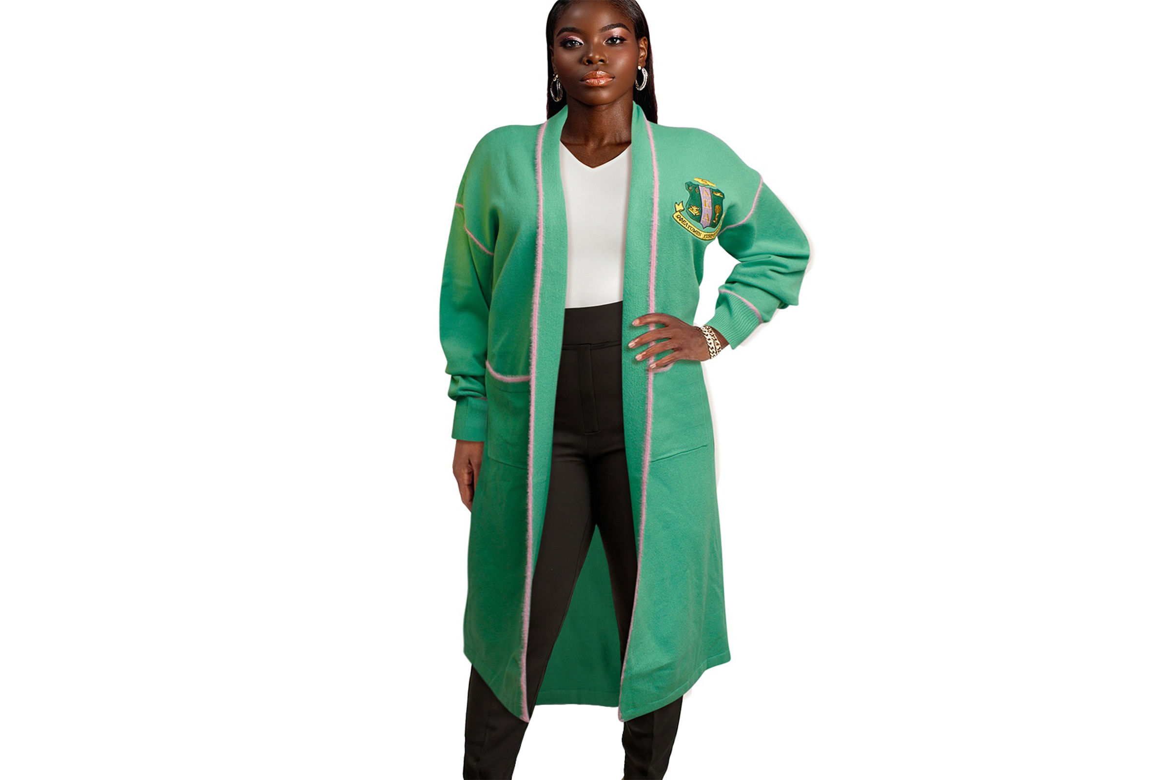 Wholesale AKA Sorority 3XL Green Long Duster Cardigan