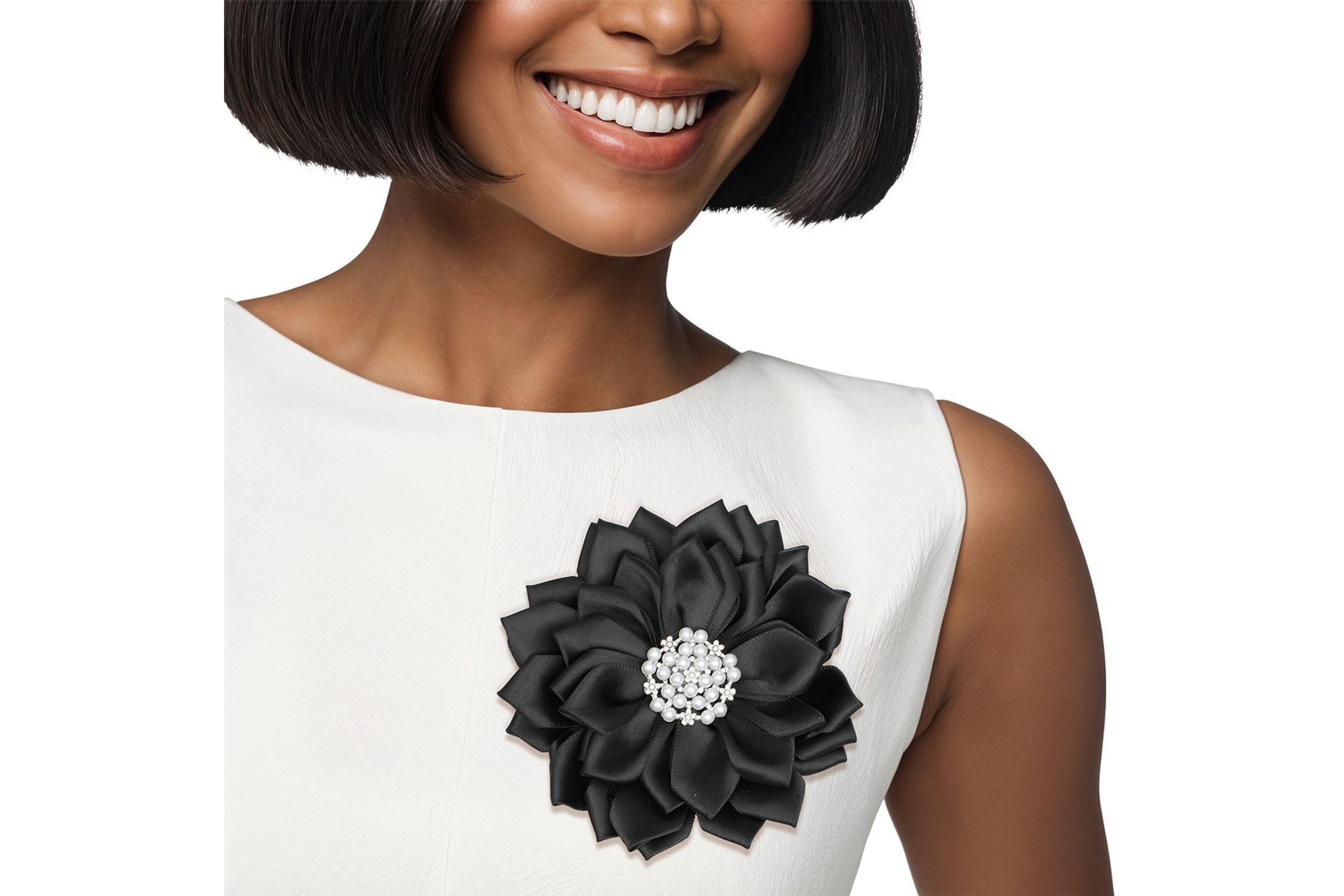 Brooch Black Flower Pearl Clip and Pin for Women