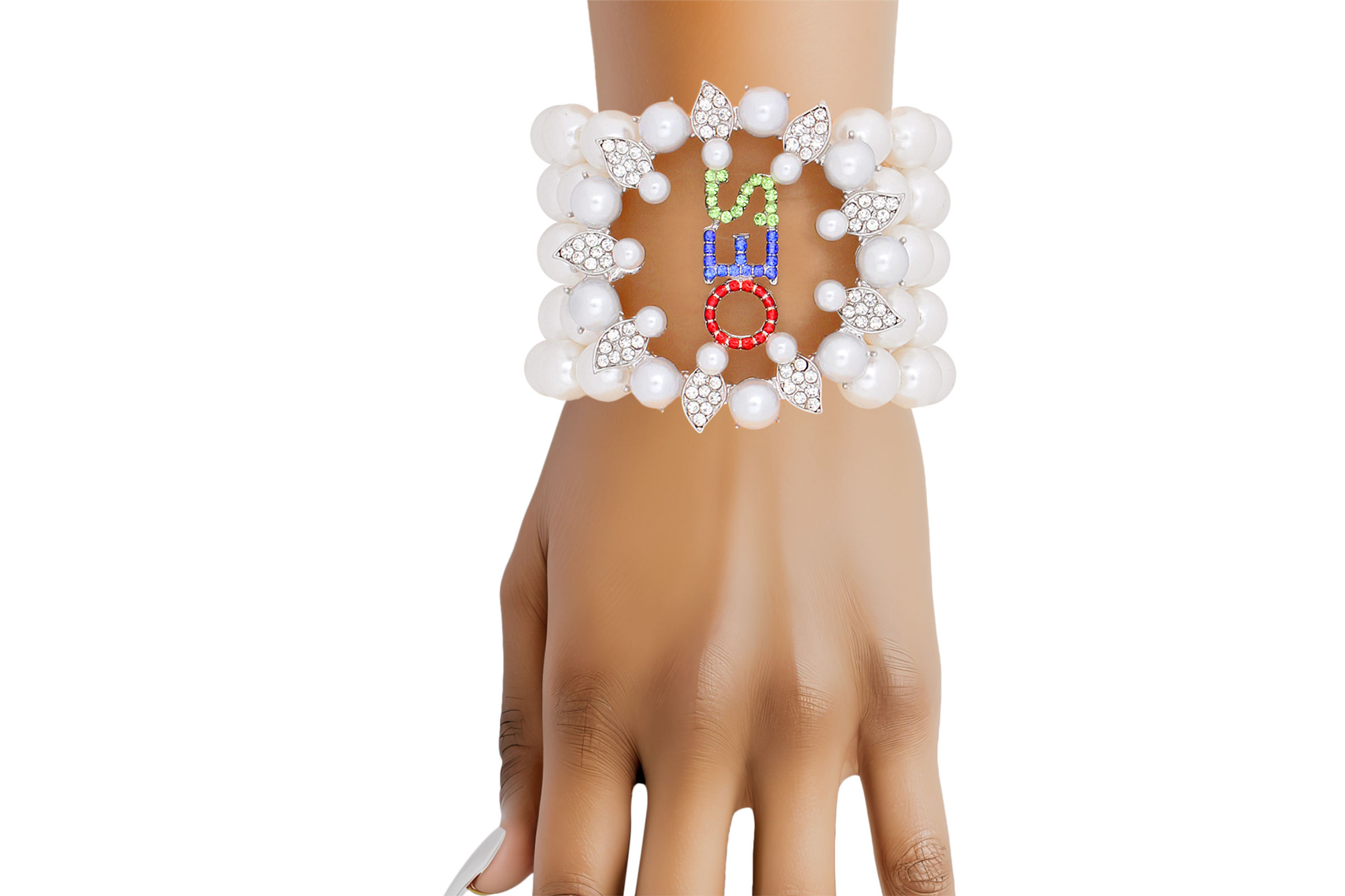 Wholesale OES Sorority White Pearl 5 Strand Bracelet Women