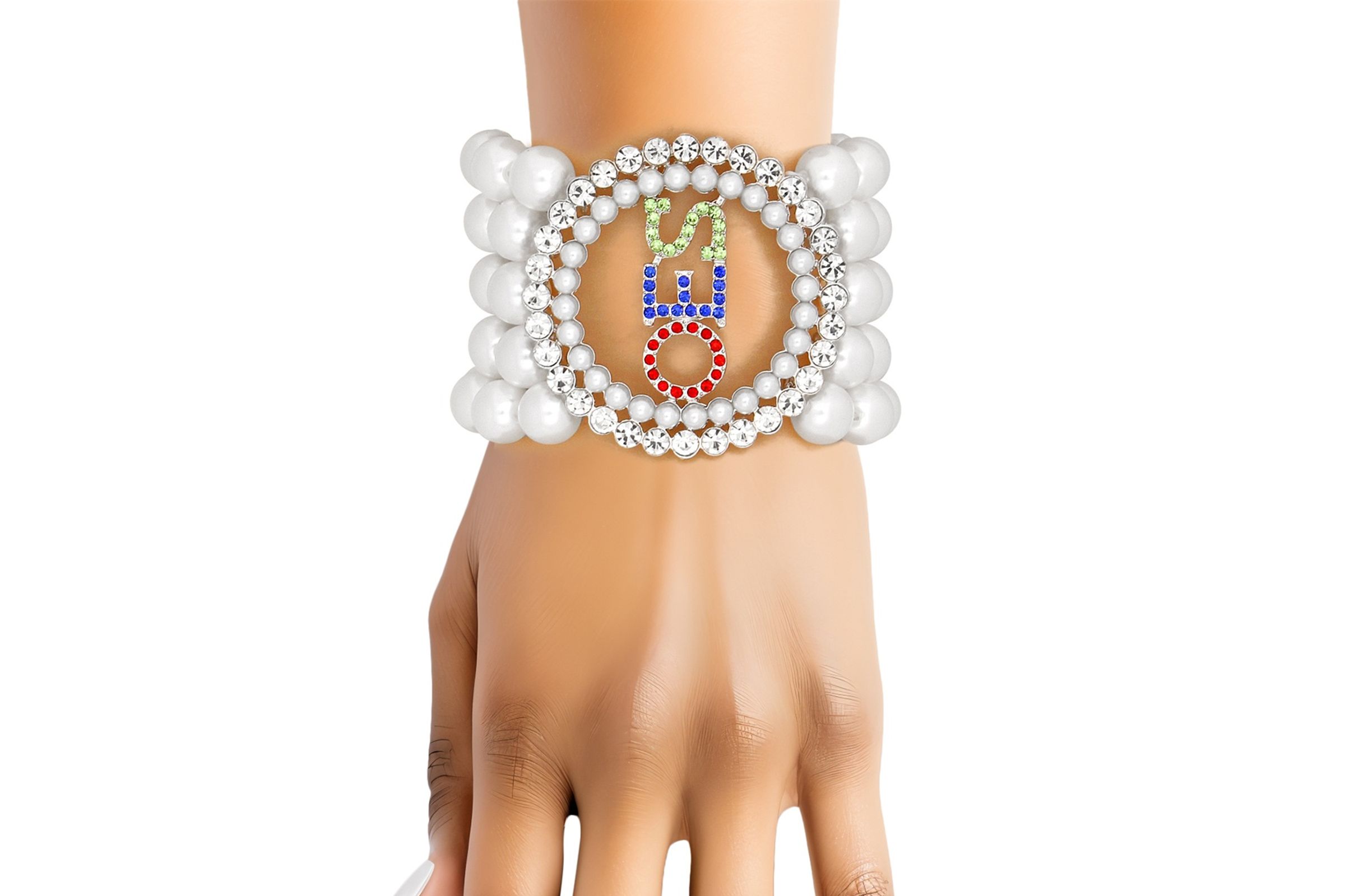 Wholesale OES Sorority Round White Pearl Bracelet for Women