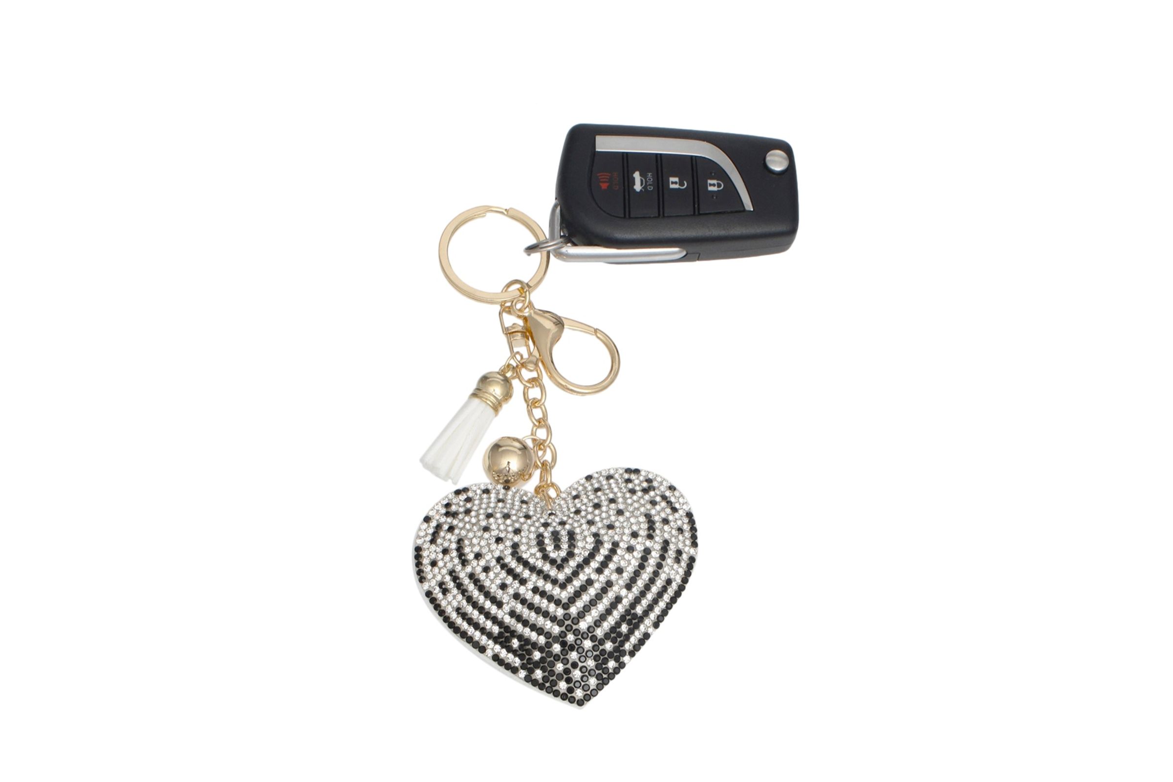 Keychain Sparkling Love Black White Padded Heart