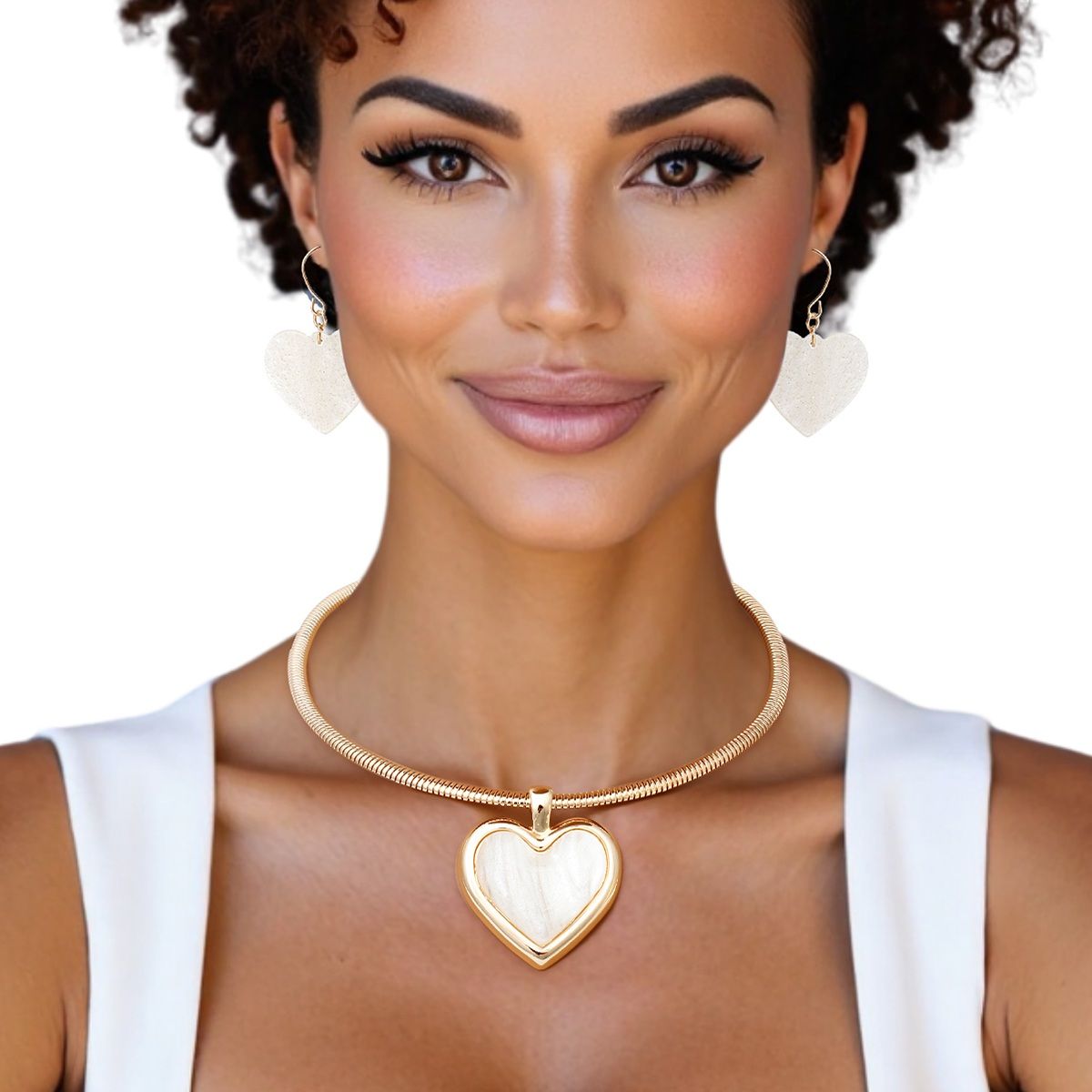 Wholesale Pendant Gold Omega Chain White Heart Set for Women