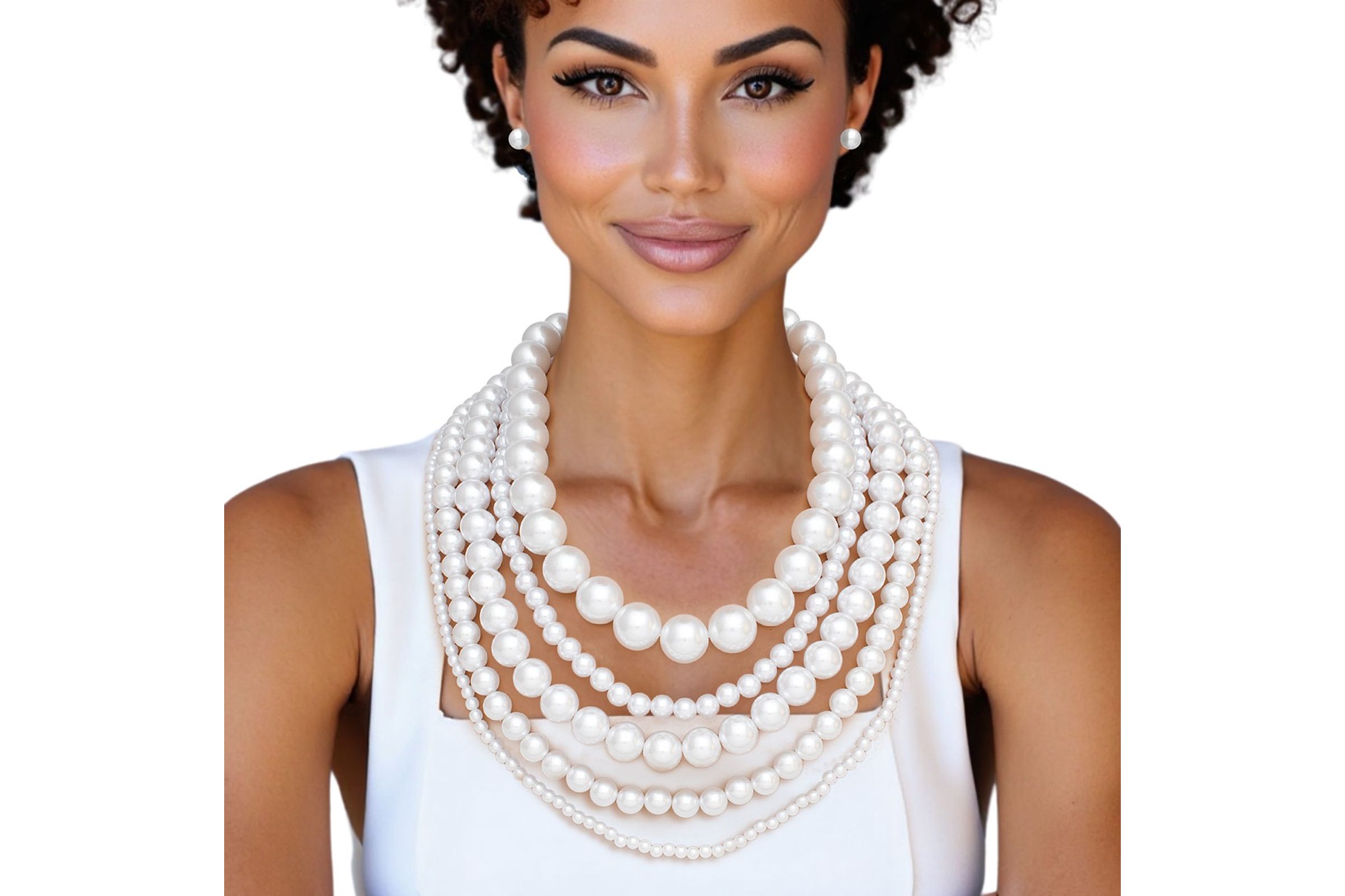 Wholesale Pearl White 5 Strand Chunky Layered Necklace