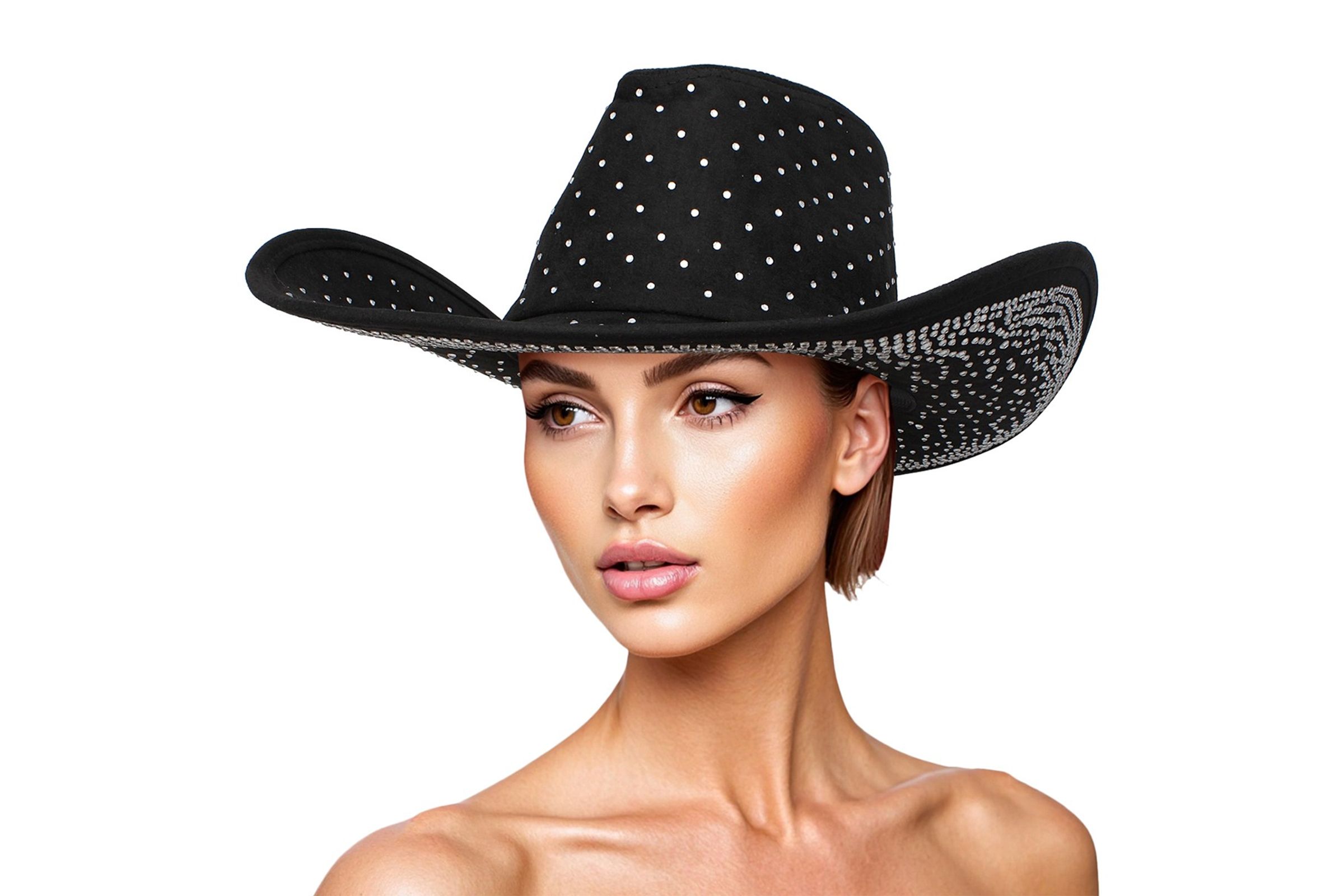Sexy Black Rhinestone Cowboy Hat! STATEMENT HAT LADIES! Rhinestone Horseshoe Cowboy Hat: Black Fringe Festival  main image 2