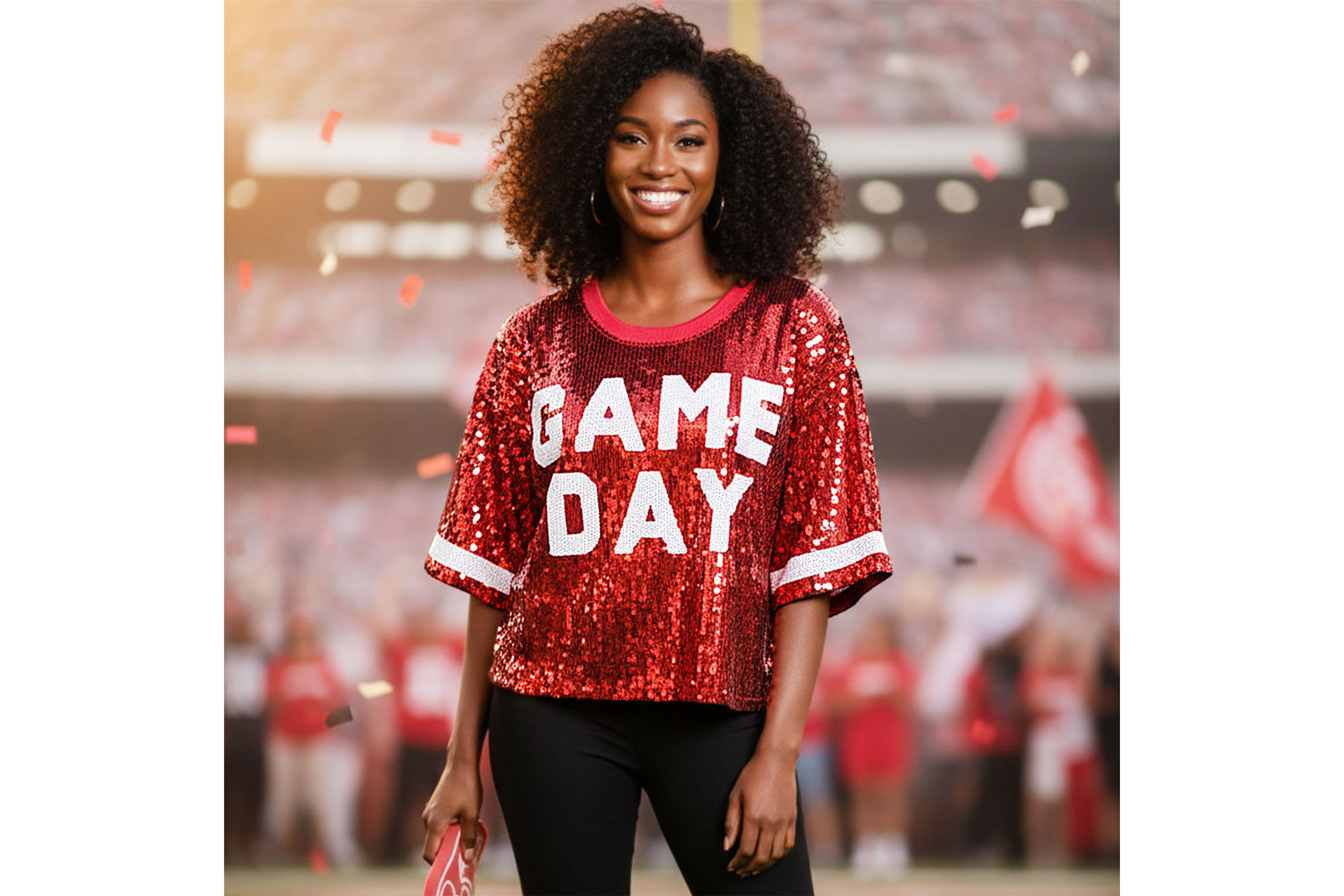Wholesale Jersey DST Red White Sequin GAME DAY Crop Top