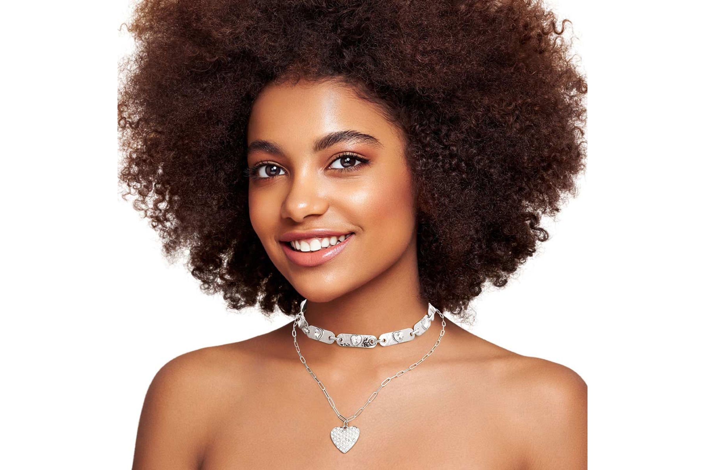 2 Pcs Silver Link Heart Choker Necklaces Order Wholesale