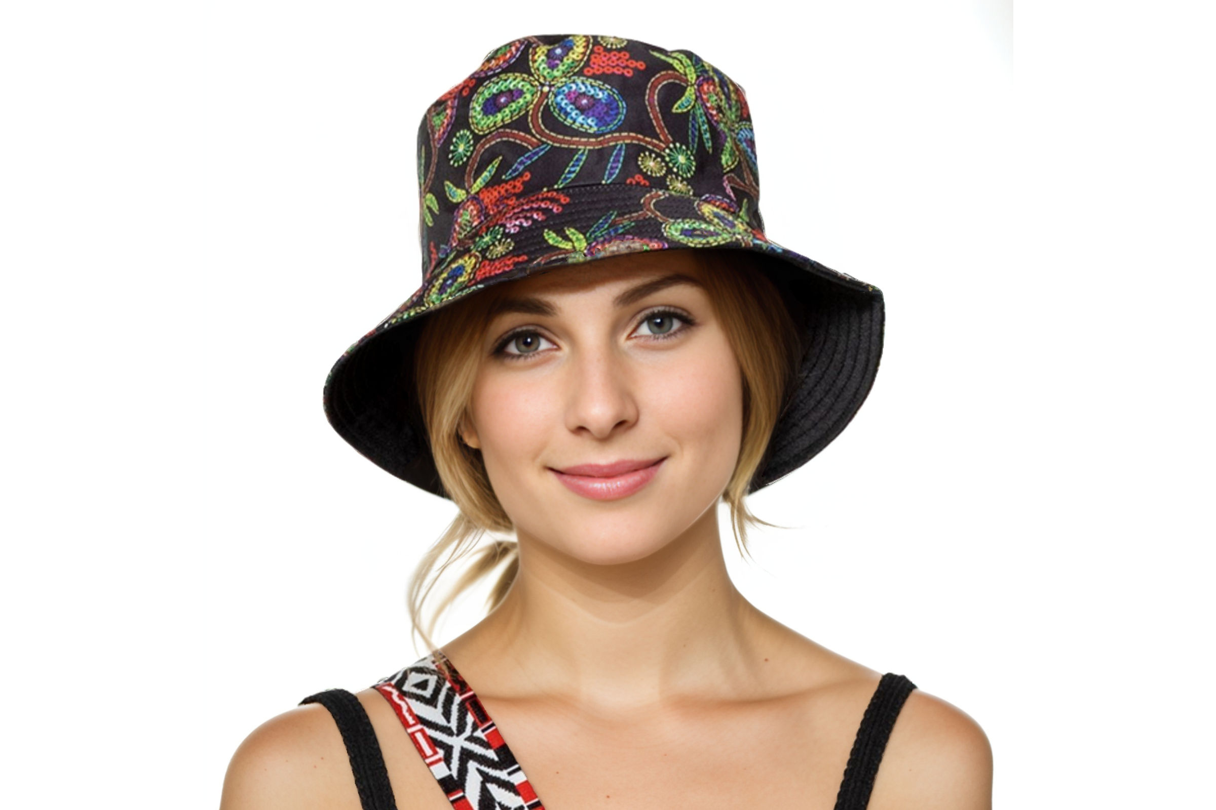 Black Paisley Color Reversible Bucket Hat