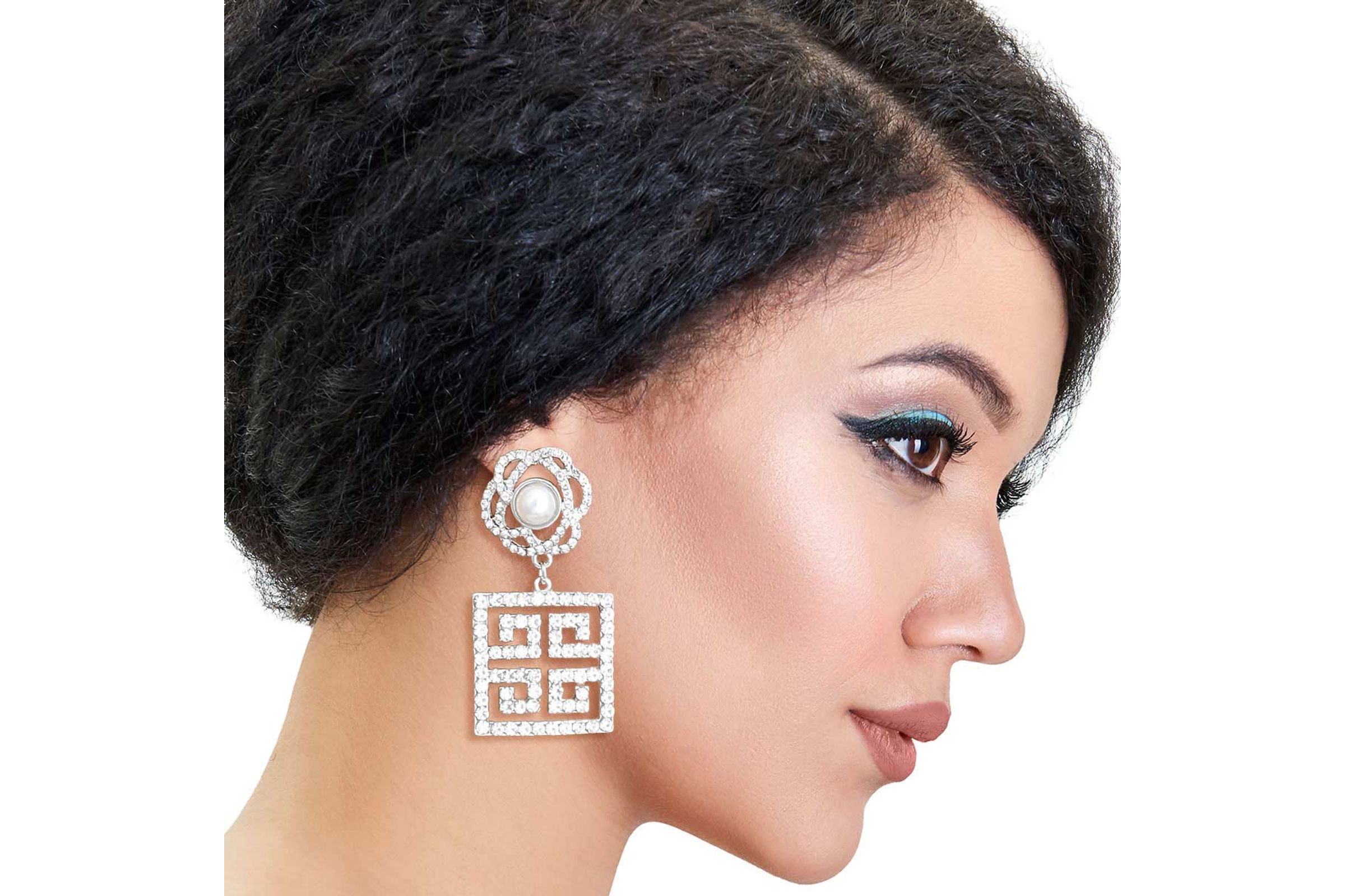 Greek key earrings silver hot sale