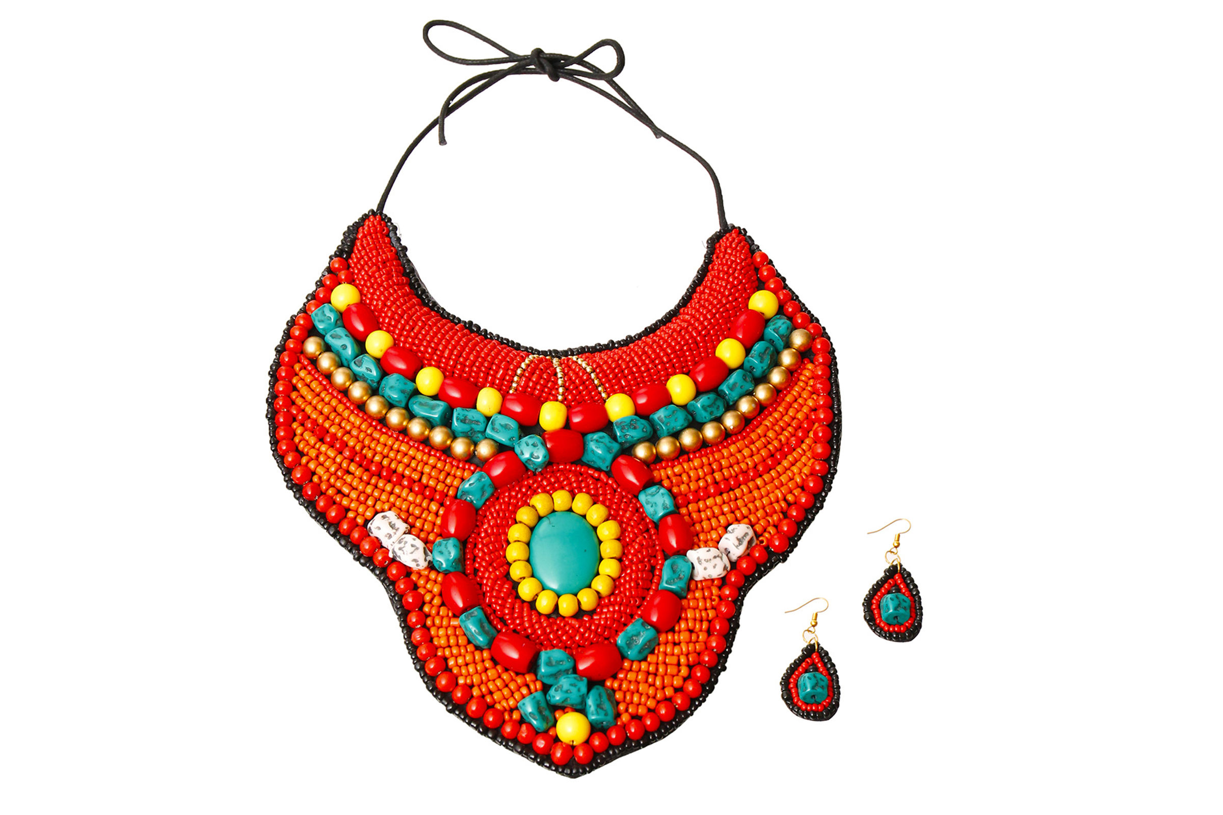 Red Bead Collar Bib Necklace