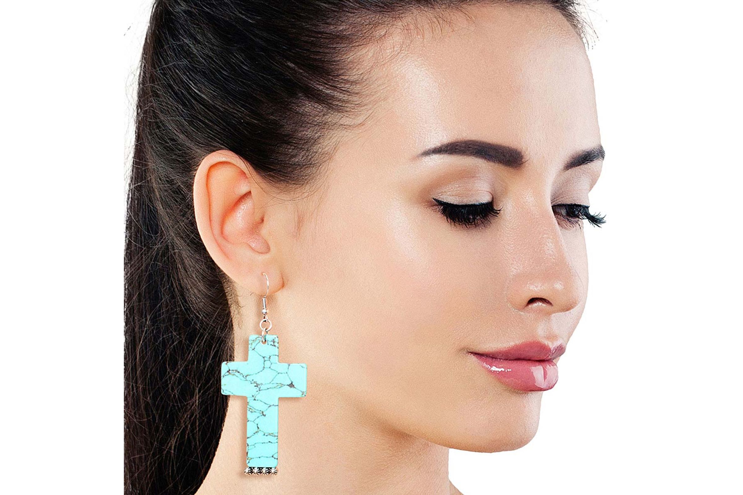 Marbled Turquoise Cross Earrings Order Wholesale